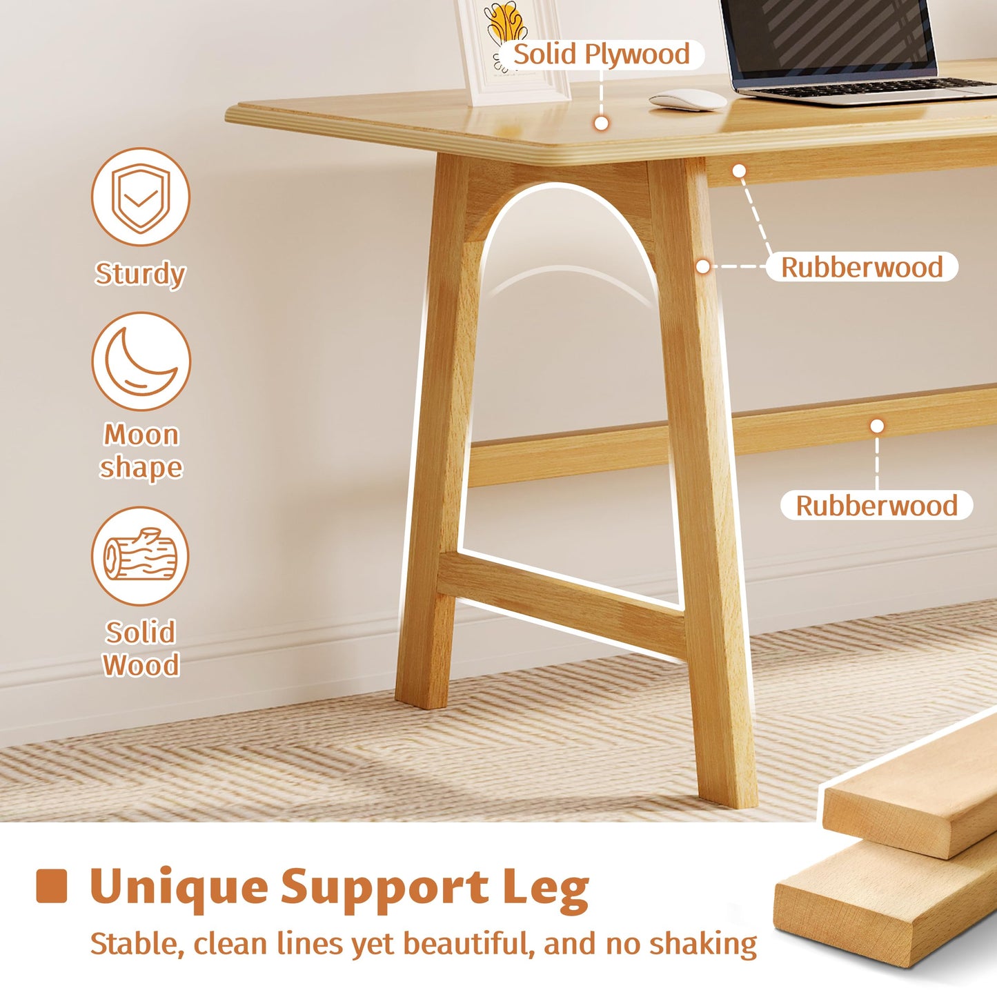 IOTXY Solid Wood Writing Table - 48" W x 24" D Minimalist Computer Desk for Home Office, Work, Study, Creativity, and PC Workstation, Oak