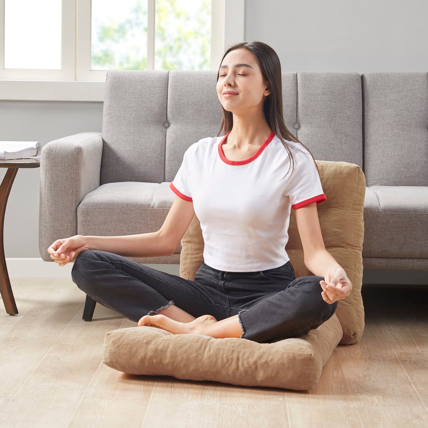 Degrees of Comfort Floor Cushion 6 Pack for Meditation, Home Office & Studio – Corduroy Soft Seating Set, 22 Inch, High-Density Foam, Square Shape, Coffee
