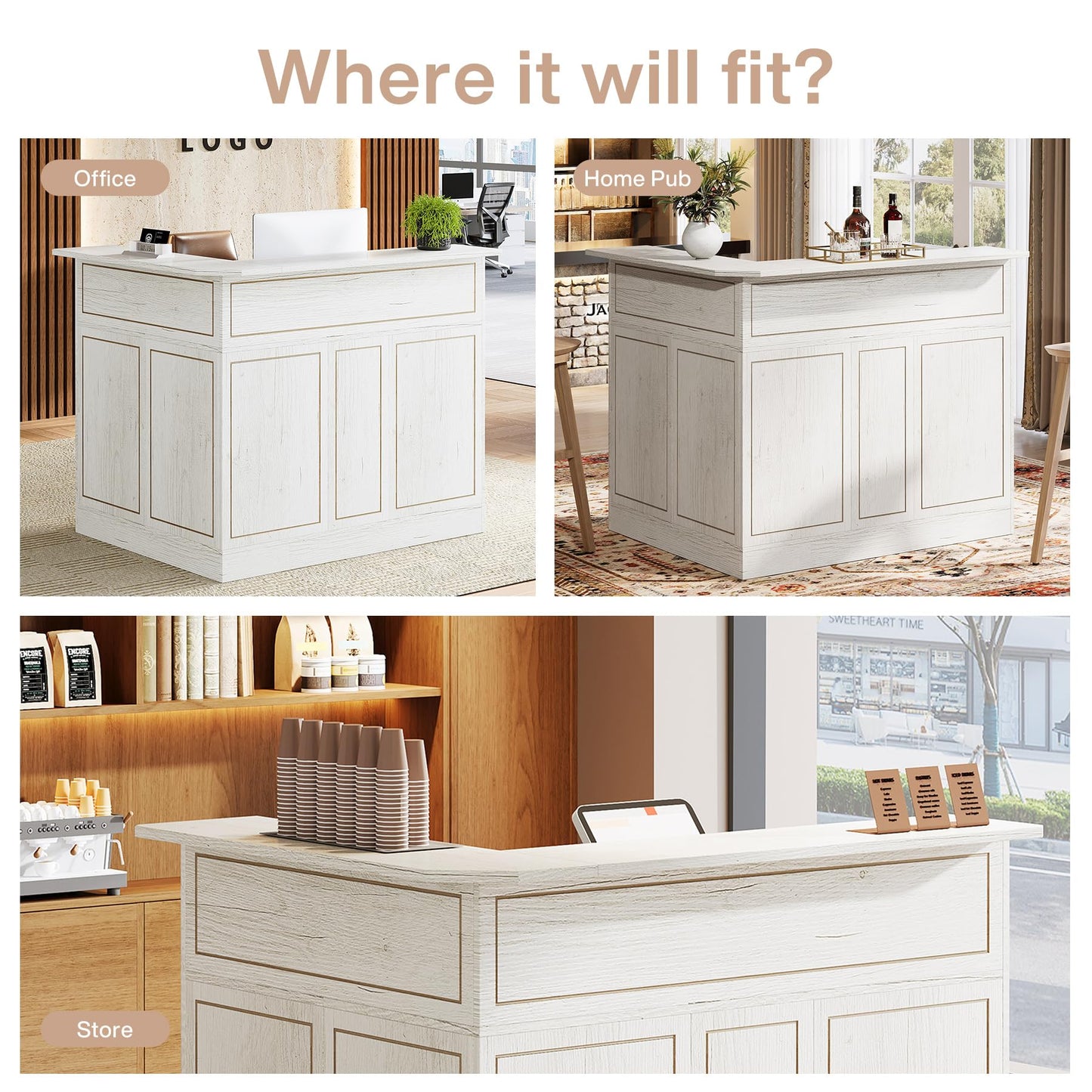 Tribesigns Reception Desk with Storage Shelves, L-Shaped Modern Front Desk, Reception Counter Table for Small Office, Salon, Checkout, White