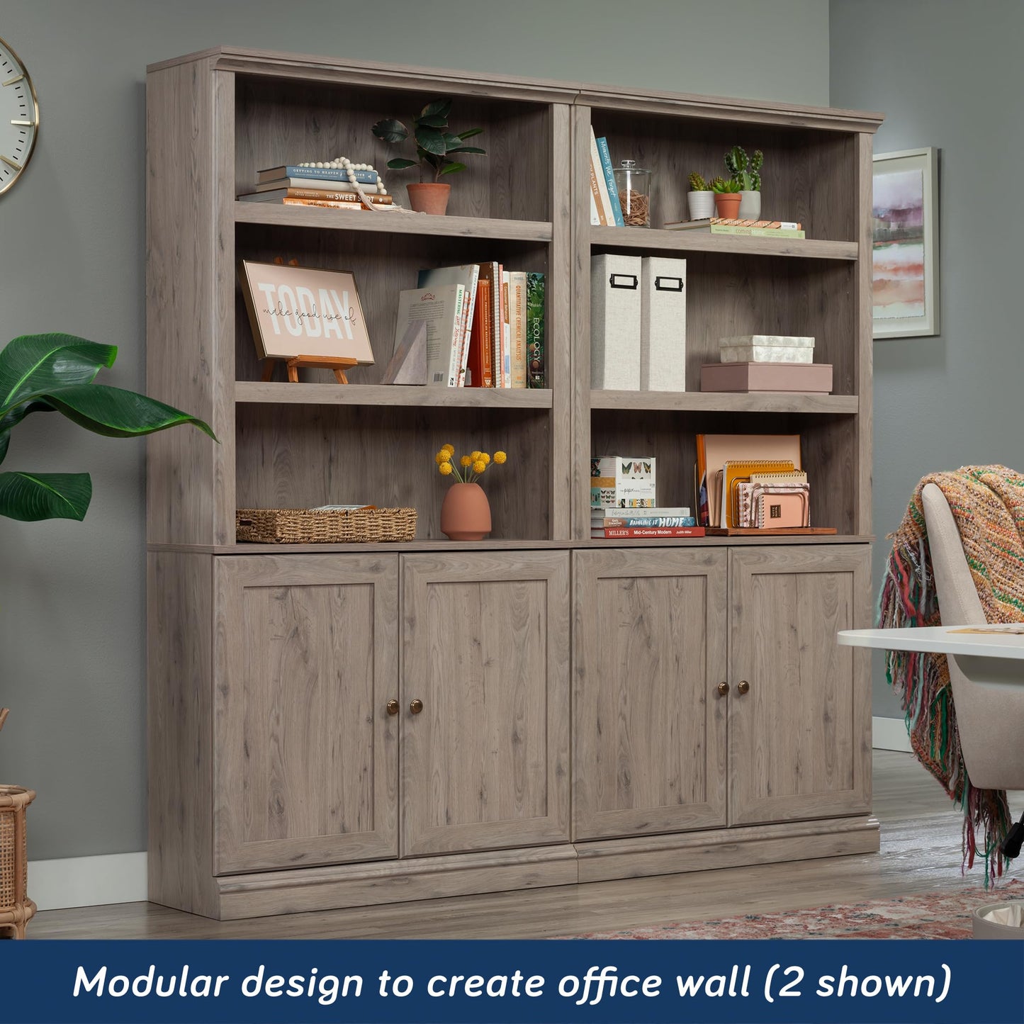 Sauder Miscellaneous Storage 5-Shelf/Book Shelf 2-Door Bookcase, Laurel Oak Finish