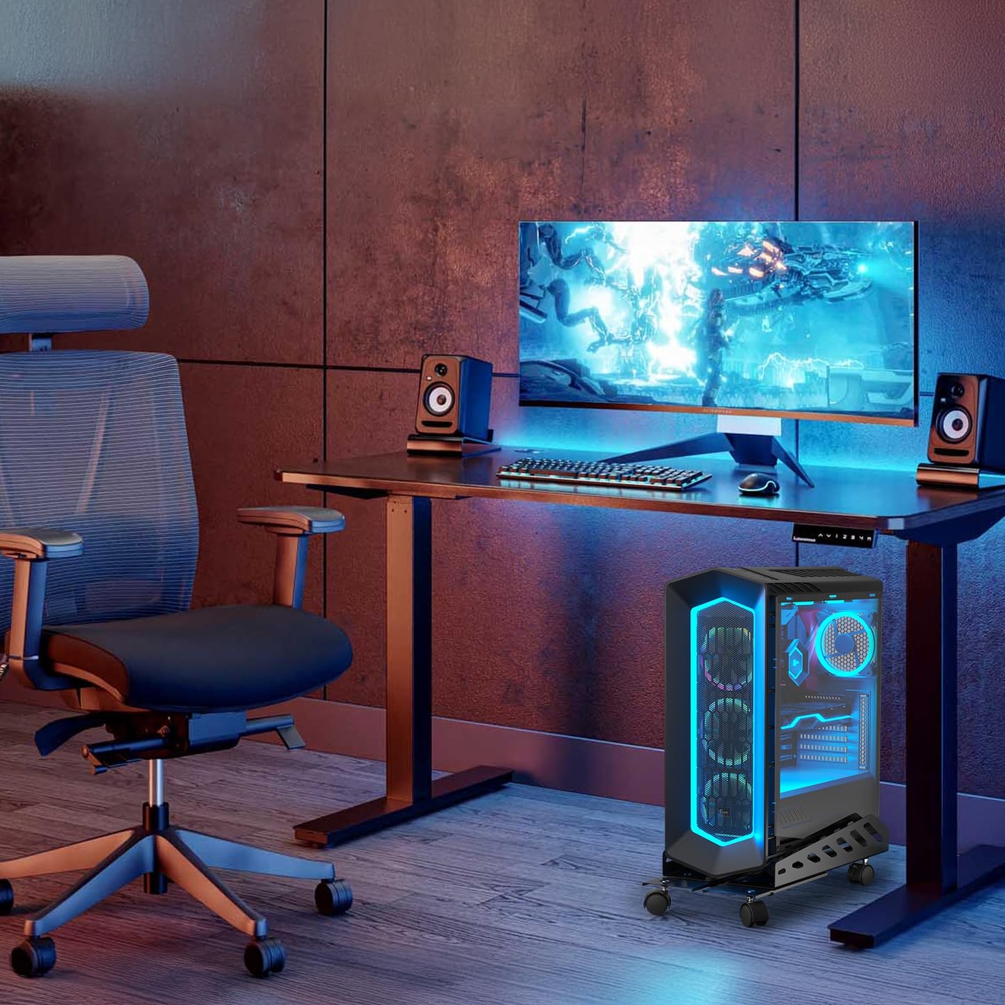 AGPTEK Adjustable CPU Stand, Steel Rolling Computer Tower Stand, Black