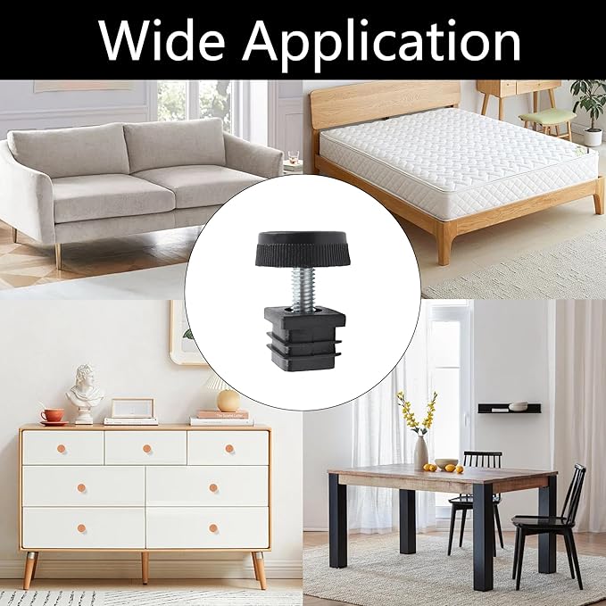 8Pcs Adjustable Leveling Feet 25 x 25mm Square Insert Kit Furniture Glide