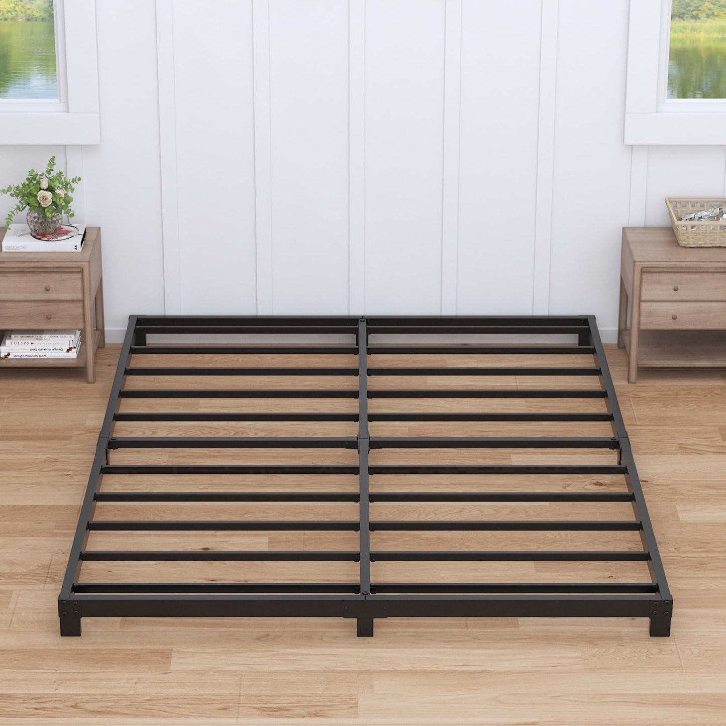 Nailsong 3 Inch Bed Frame Full Low Profile, Full Size Metal Bed Frame No Box Spring Needed, Heavy Duty Metal, Easy Assembly, Black