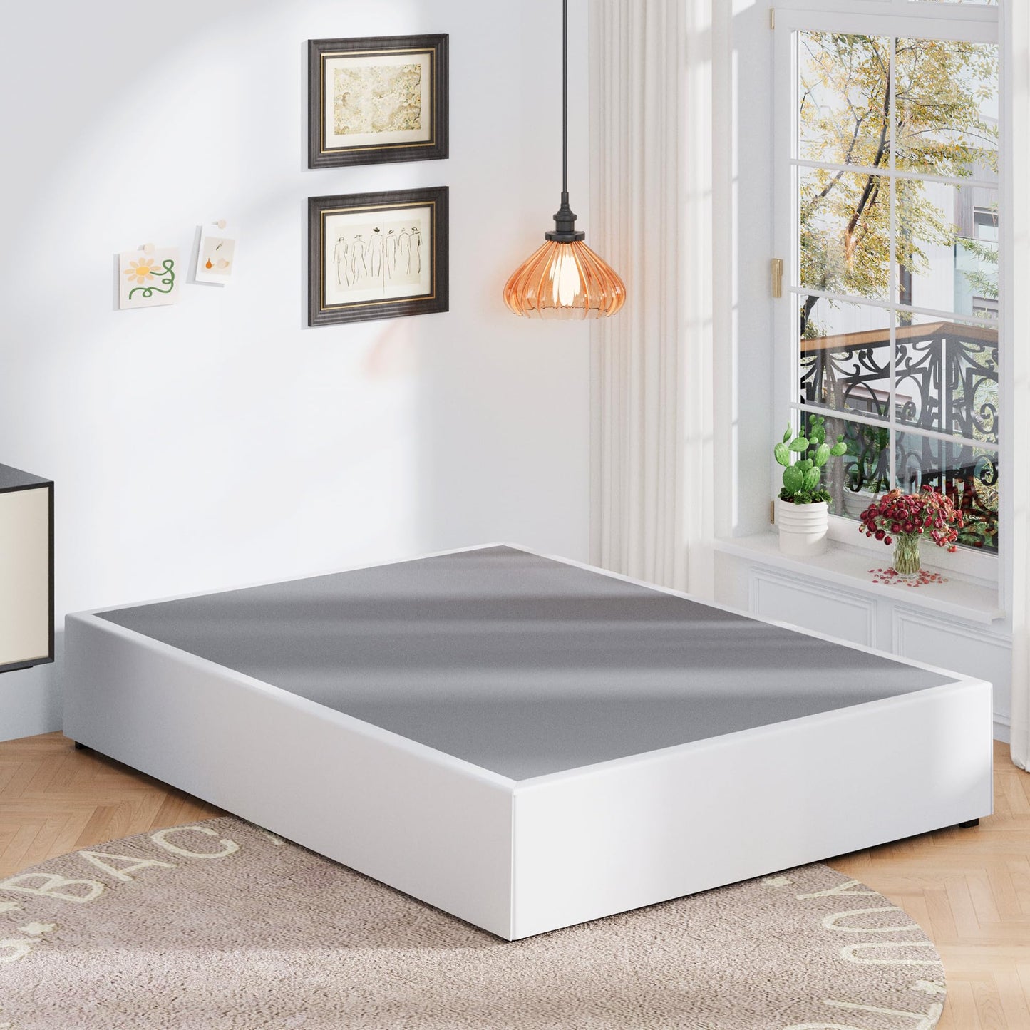 Upcanso 16 Inch Cal King Bed Frame with White Skirt Cover, Metal California King Bed Frames with Storage, No Box Spring Needed, Heavy Duty, Easy Assembly, Noise Free, Mattress Foundation
