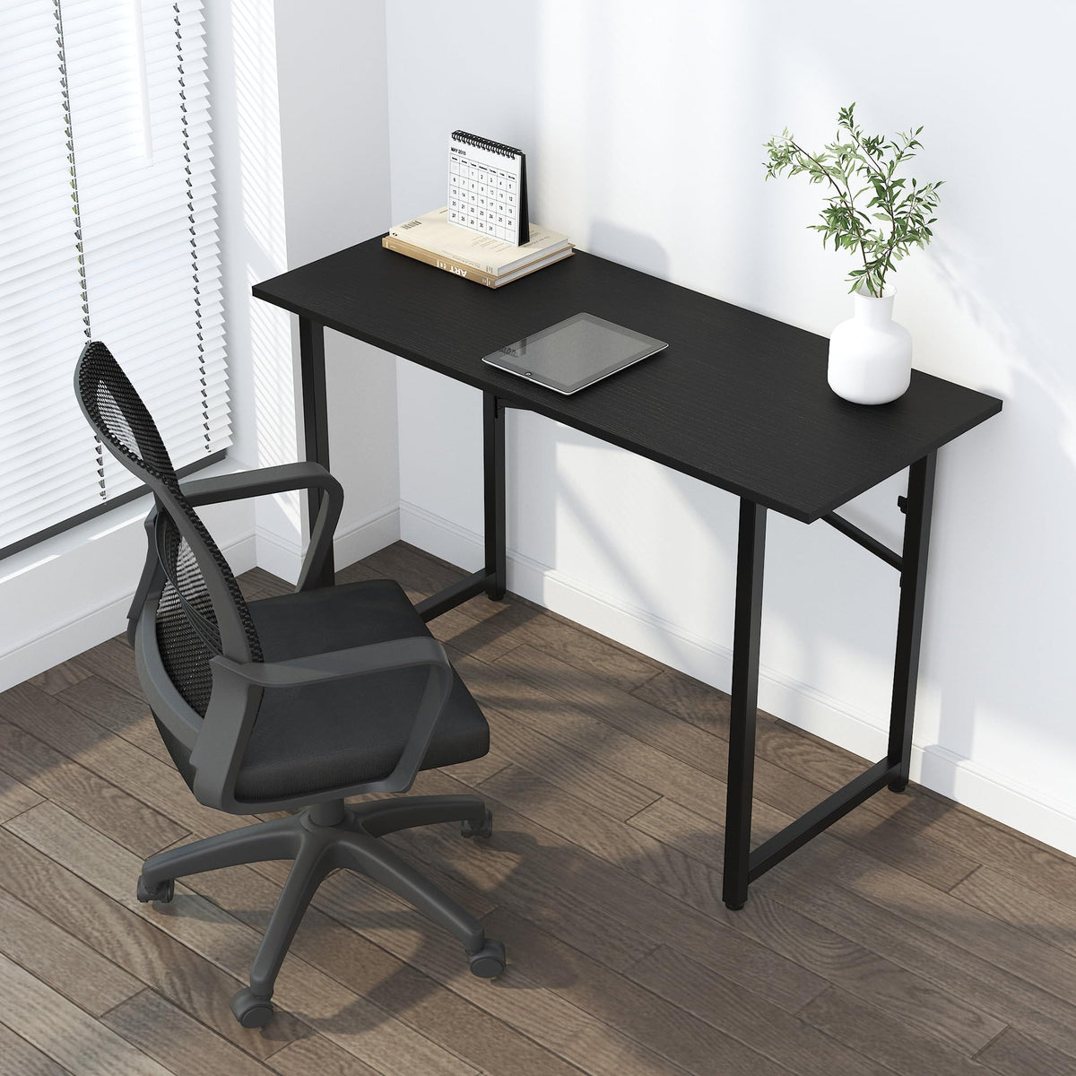 Lutown-Teen Folding Computer Desk 47 inch Writing Gaming Computer Camping Table, No Assembly Required Home Office Desk, Black