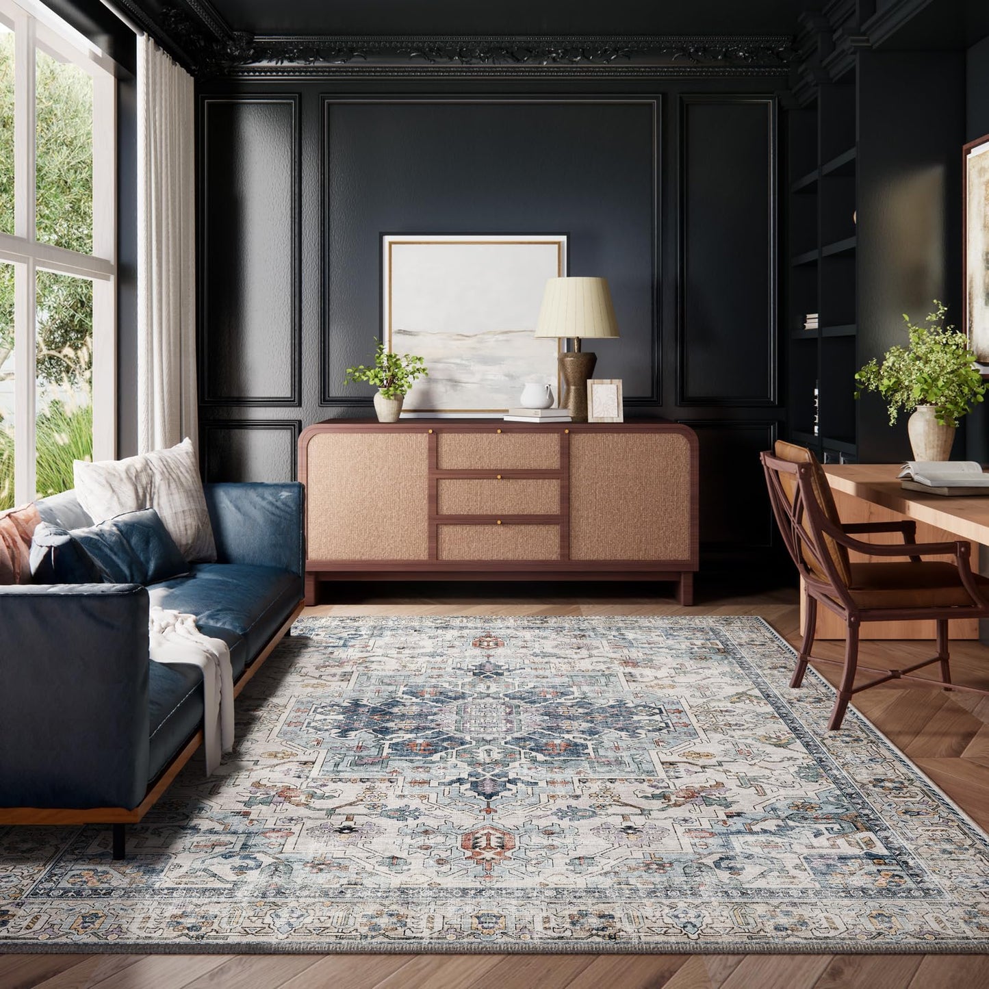 8x10 Area Rugs for Living Room: Washable Bedroom Rug Boho Vintage Rugs Stain Resistant Non Slip Low Pile Soft Lightweight Carpet for Kitchen Dining Room Farmhouse Nursery Kids Room Home Office