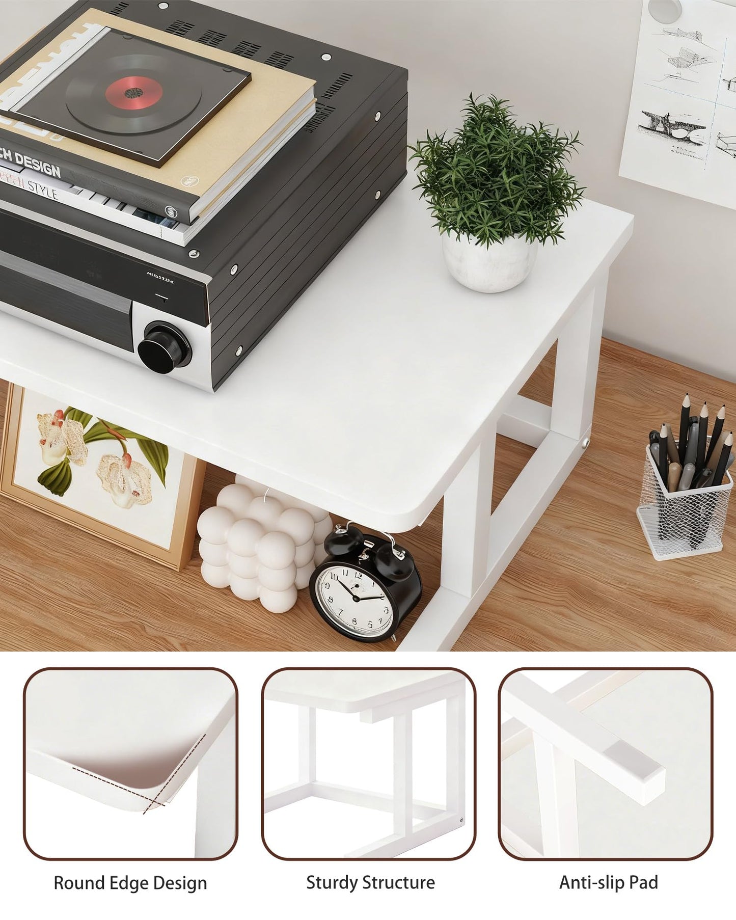 WRITECRY Desktop Printer Stand, 19.7″x 15.7″ 2-Tier Large Printer Shelf fit 3D Laser Printer/Scanner/Fax Machine, Industrial Storage Rack for Home Office Storage, White P5040-W