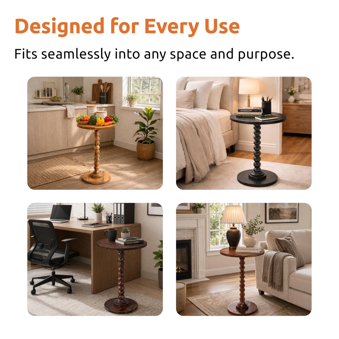 LIVINGNISH Solid Wood Round Side Table for Living Room, Bedroom and Office — Handcrafted End Table, Bedside Nightstand, Accent Table for Small Spaces with Tool-Free Assembly- Natural