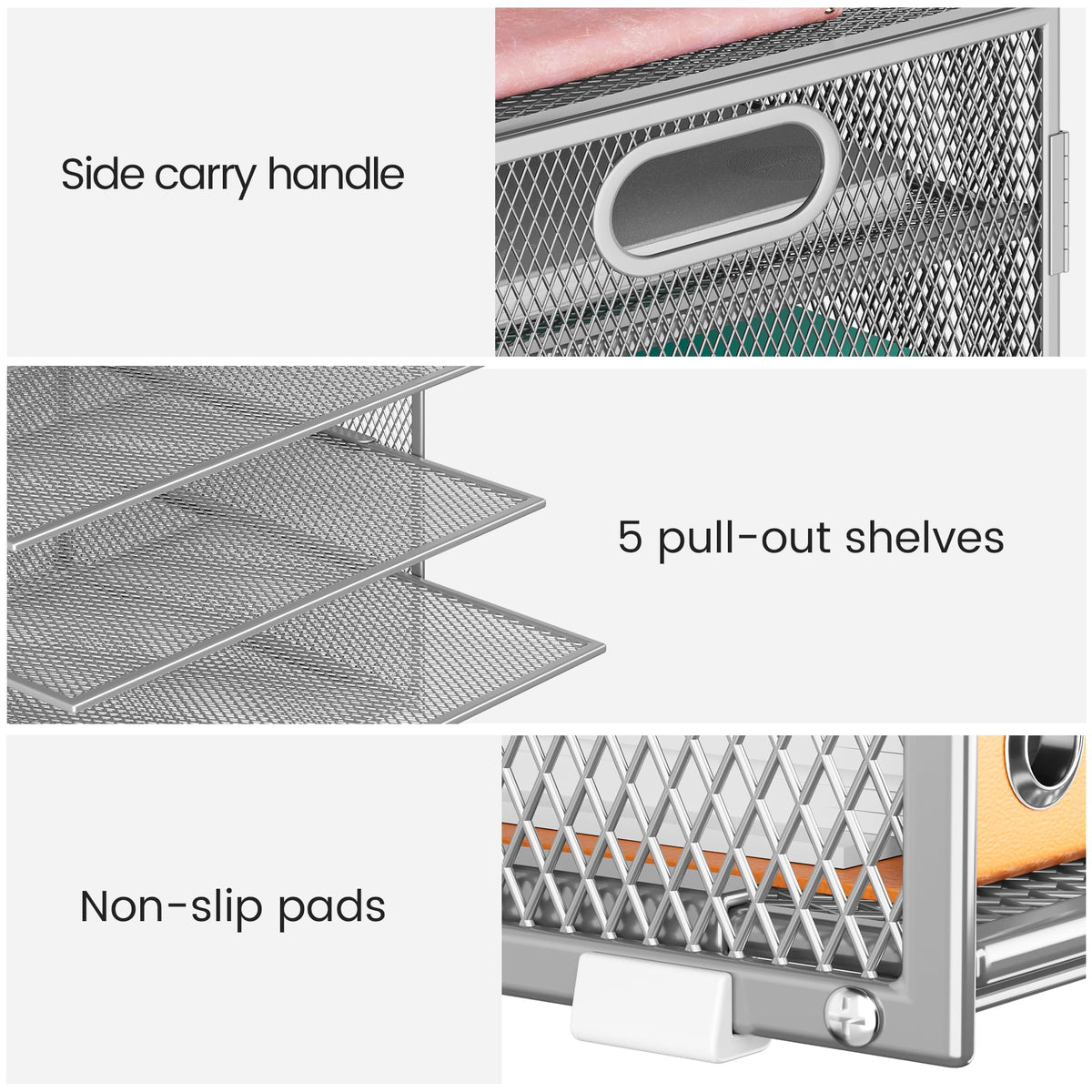 Lavatino 8-Tier Office Desk File Organizer, Letter Tray Paper Organizer with Handle, Including 5 Adjustable Slide Trays for Organizing Desktop Workspace Accessories and Supplies (Silver Metal Mesh)