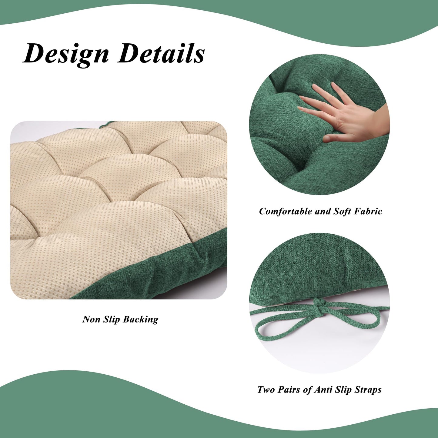 FlyGulls Bench Cushion for Indoor Furniture 48 x 19 inch Rectangle Bench Seat Cushion for Bay Window Entryway Bench Thick Textured Chair Cushion with Non-Slip Backing 1 Pack, Green