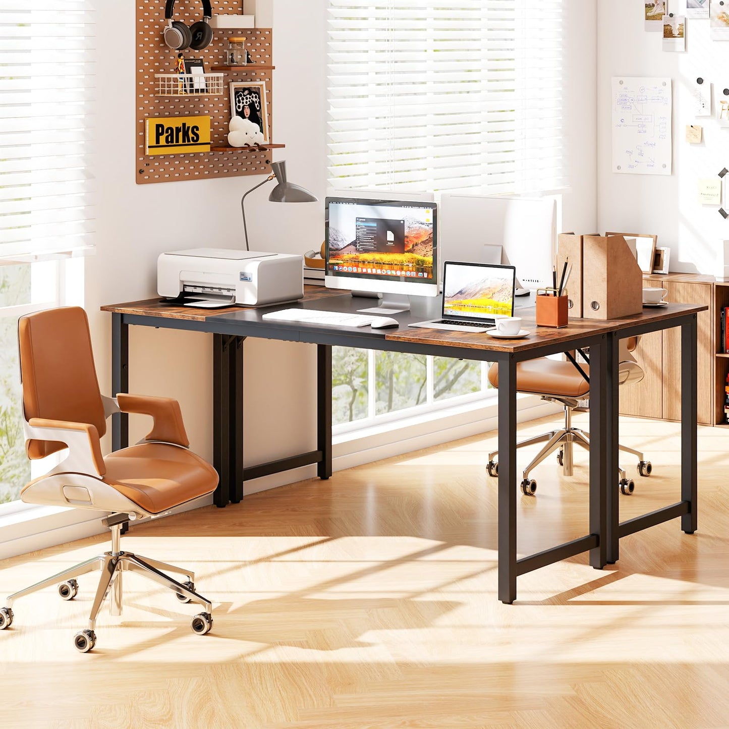 Tangkula 63 Inch Large Home Office Computer Desk, Study Writing Desk with Heavy Duty Metal Frame, Spacious Conference Desk, Industrial Computer Table Workstation
