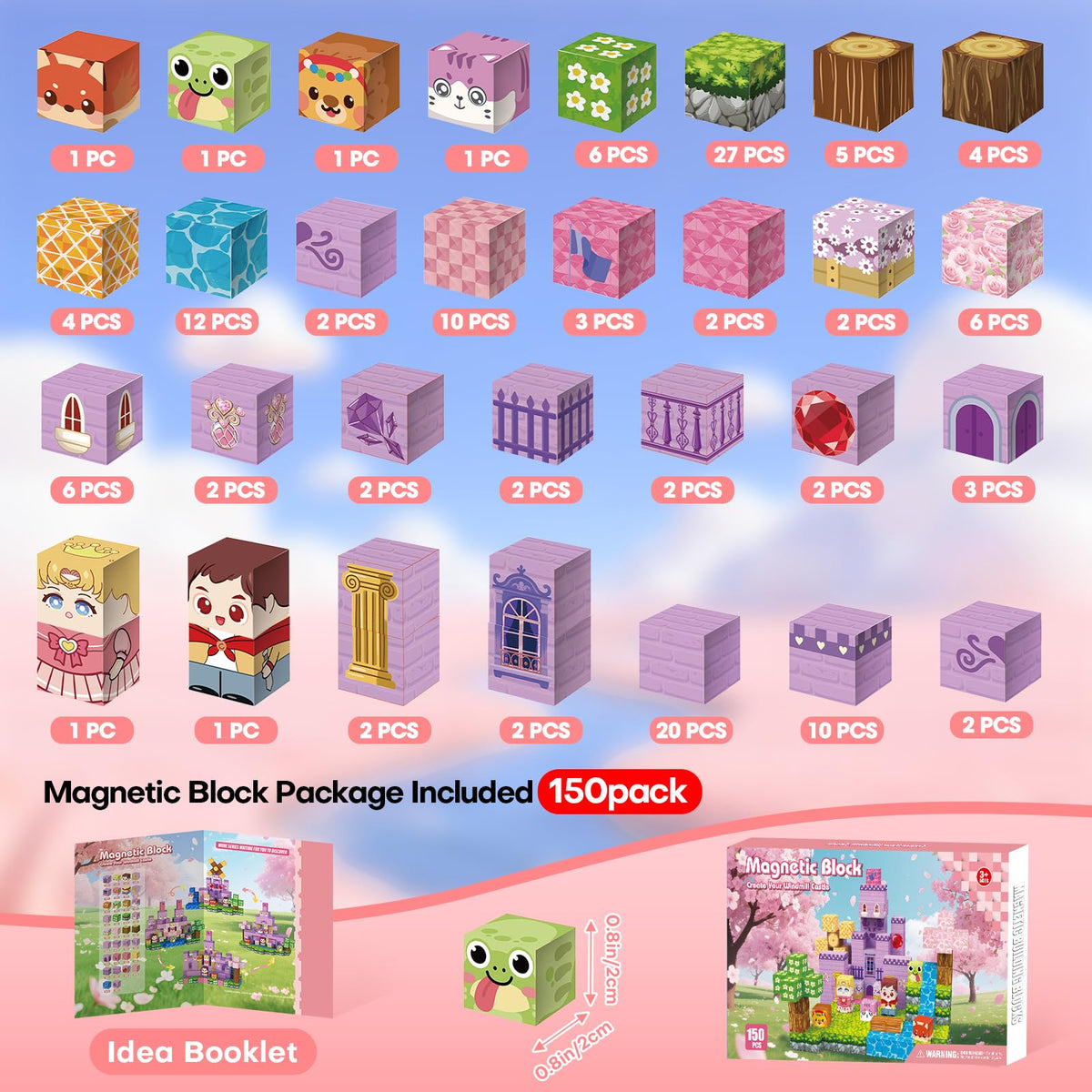 Gryxpox 150pcs Magnetic Blocks,Magnetic Building Blocks, STEM Sensory Toys with Princess Castle Build–Creative Magnet Tiles for Toddlers Ages 3+,Boys & Girls–Christmas Birthday Party Kids Gifts
