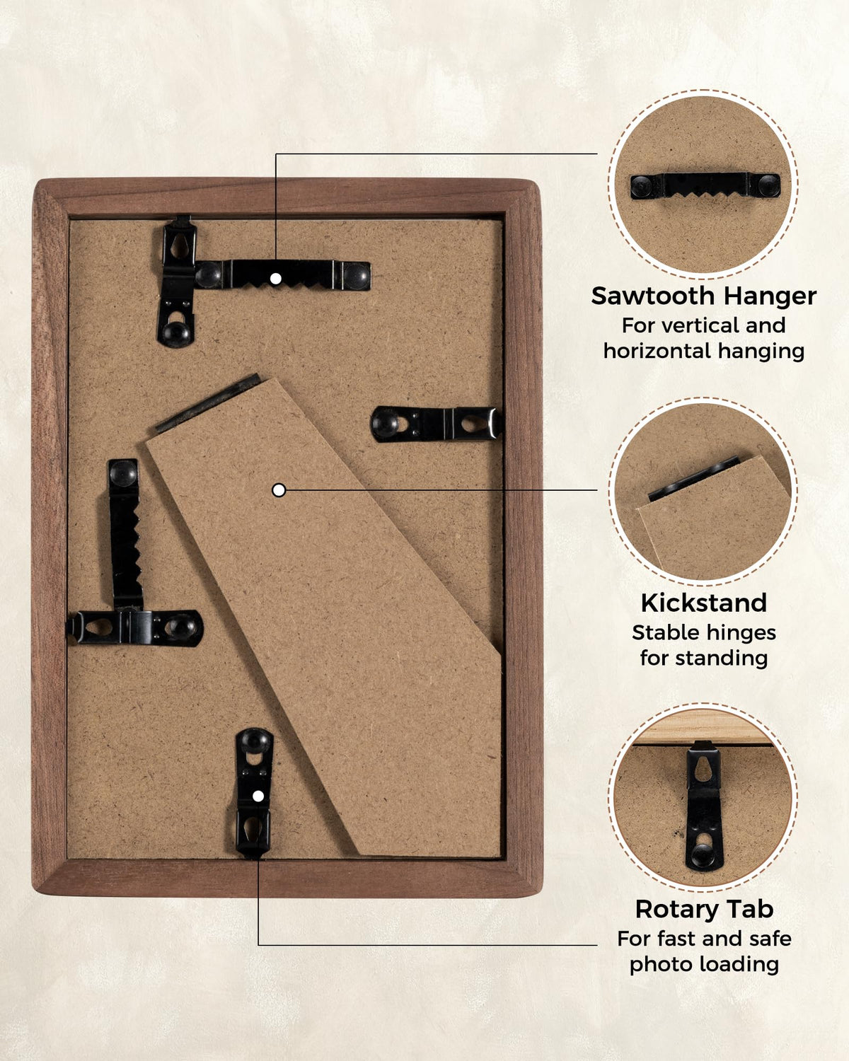 RICHFOCUS 4x6 Picture Frame USA-Sourced Natural Walnut Solid Wood Photo Frame Handcrafted Rounded Corner Wooden Frame with Real Glass Display Photos 3x5 with Mat or 4x6 Without Mat