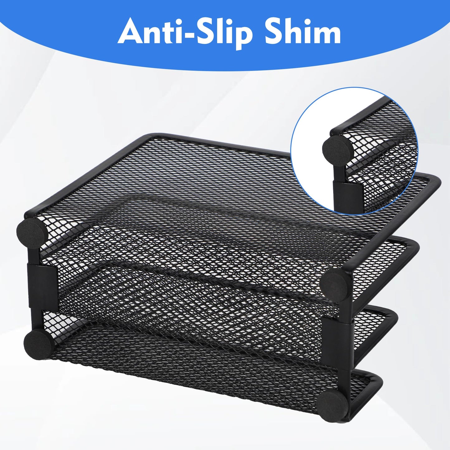 EASEPRES Desk Mail Organizer, Office Small Desktop Metal Mesh Envelope Letter Sorter Paper File Holder Organizer with 3 Vertical Upright Compartments, Black 1 Pack