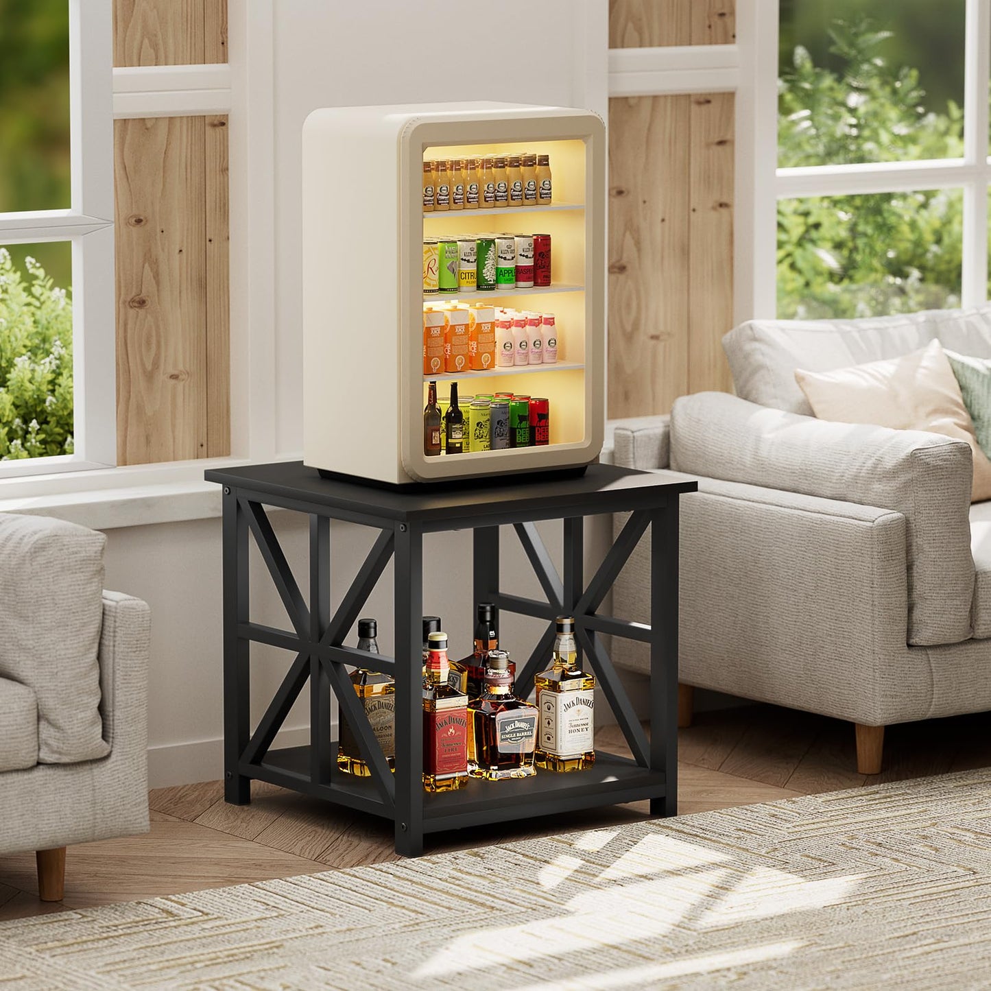 GreenForest End Table with 2-Tier Storage Shelf, 24 inch Large Side Table for Living Room, Modern Nightstand for Bedroom Bedside Office Farmhouse, Black
