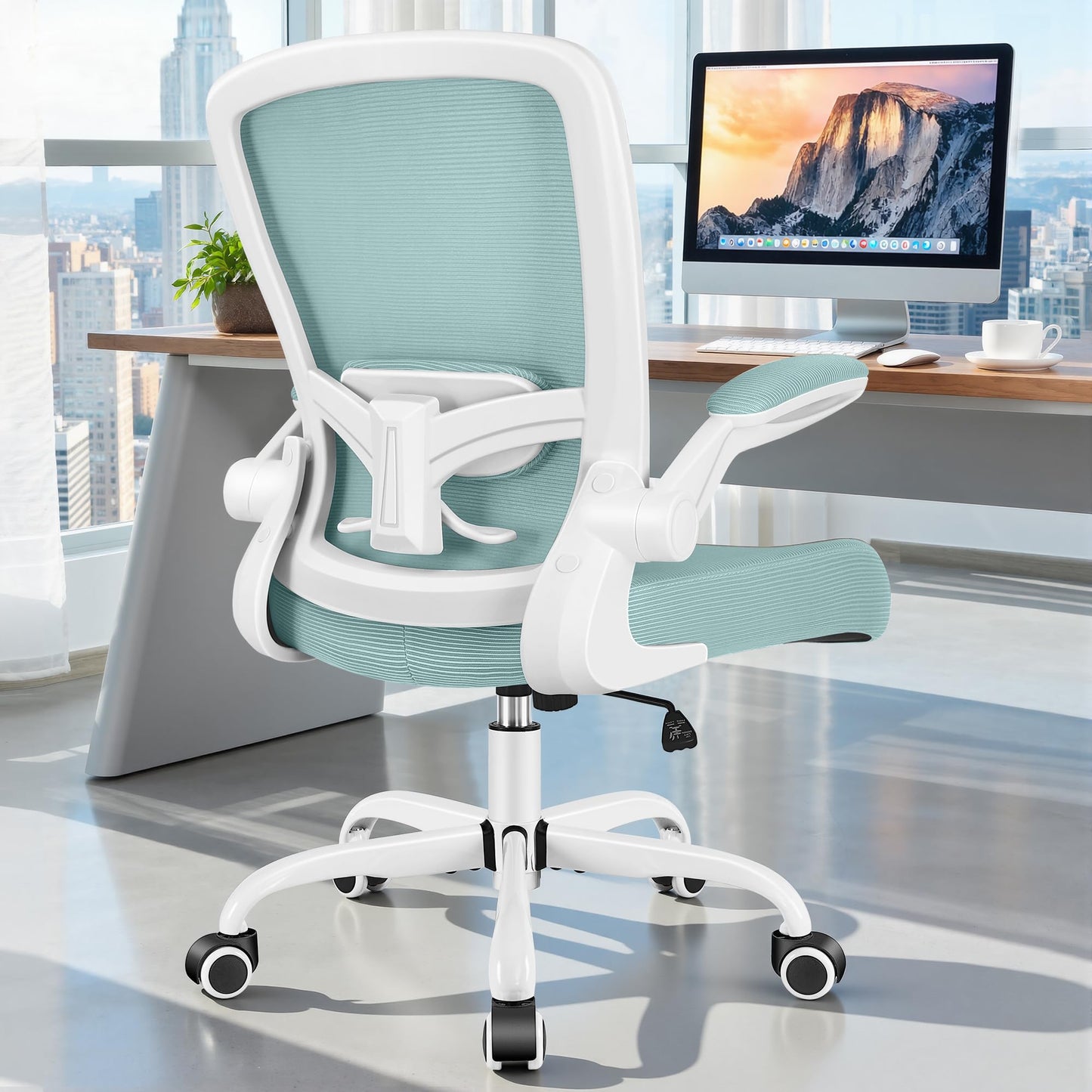 FelixKing Office Chair, Ergonomic Desk Chair Breathable Mesh Chairs Adjustable High Back Lumbar Support Flip-up Armrests, Executive Rolling Swivel Comfy Computer Chairs Home Office Light Blue