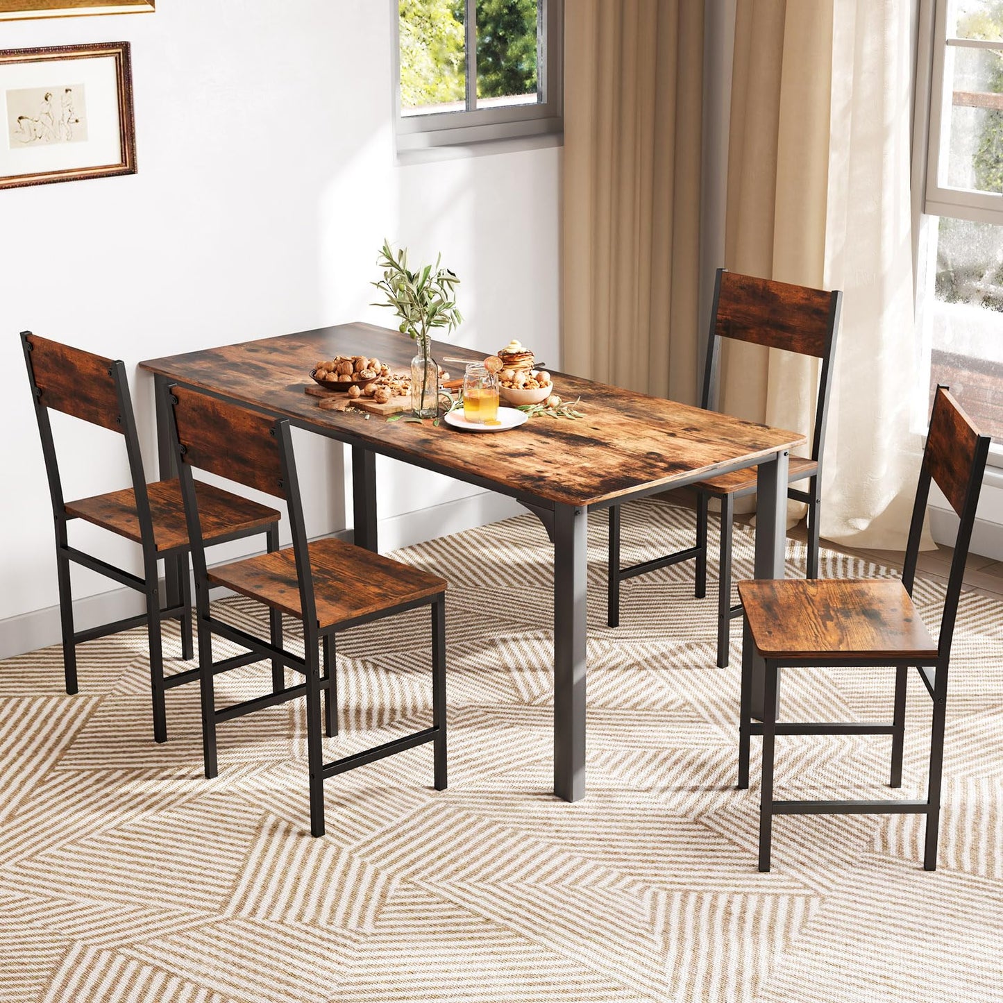 Giantex Dining Chairs Set of 2, Industrial Kitchen Chairs with Metal Legs, Slanted Back, Rustic Wood Grain, Armless Side Chairs for Dining Room, Restaurant, Living Room, Rustic Brown & Black