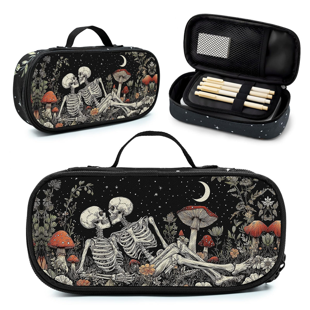 Betyiwling Skull Couple Pencil Case for Girls Boys Teen Large Capacity Portable Pencil Bag Pouch Box with Zipper School Supplies Stationery Storage Organizer for Back to School