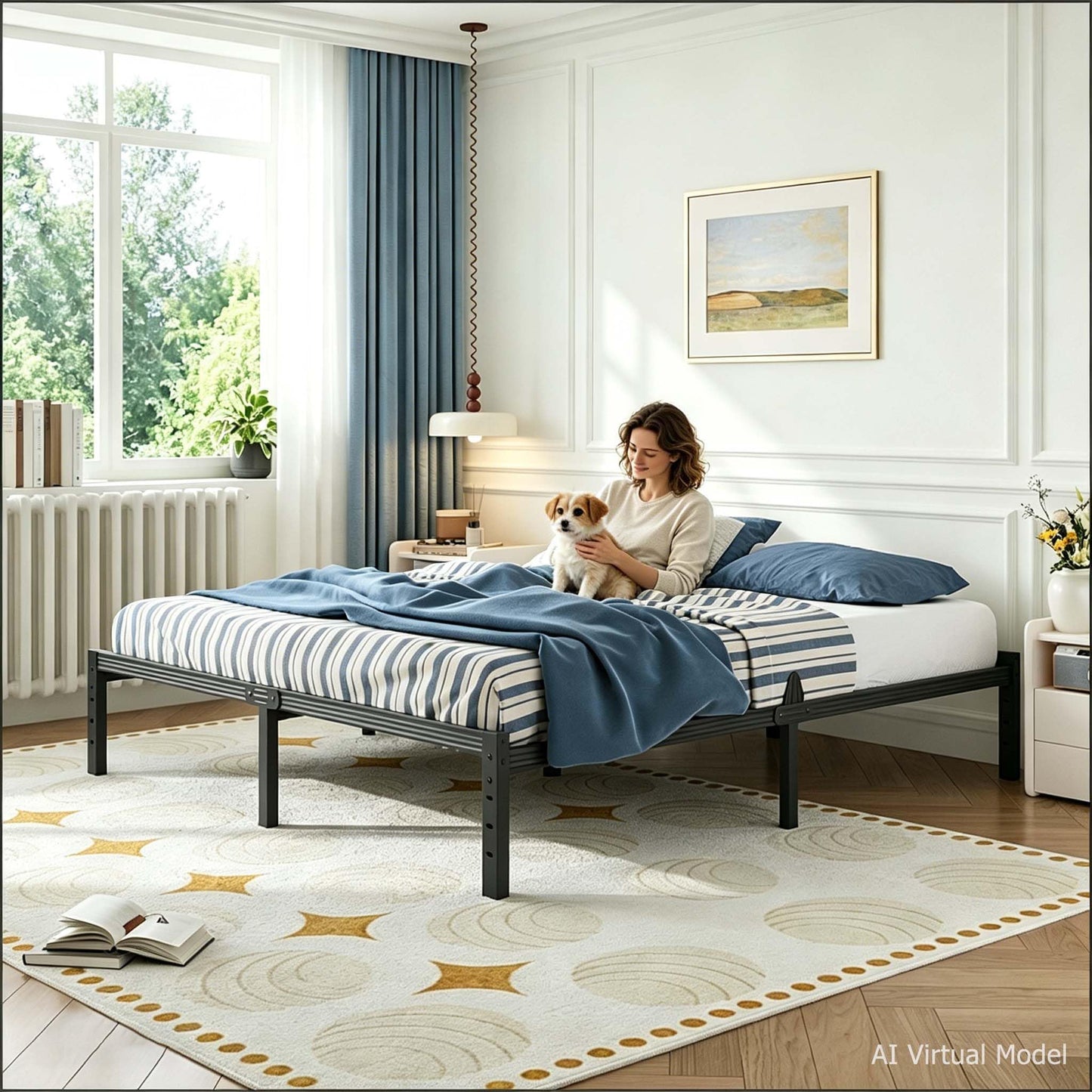 ZIYOO 14 Inch Metal Full Bed Frame Mattress Anti-Slip Design, No Box Spring Needed, Easy Assembly Noise-Free Tools Included, Ideal for Bedrooms, Guest Rooms, Dorms, Hotels & B&Bs