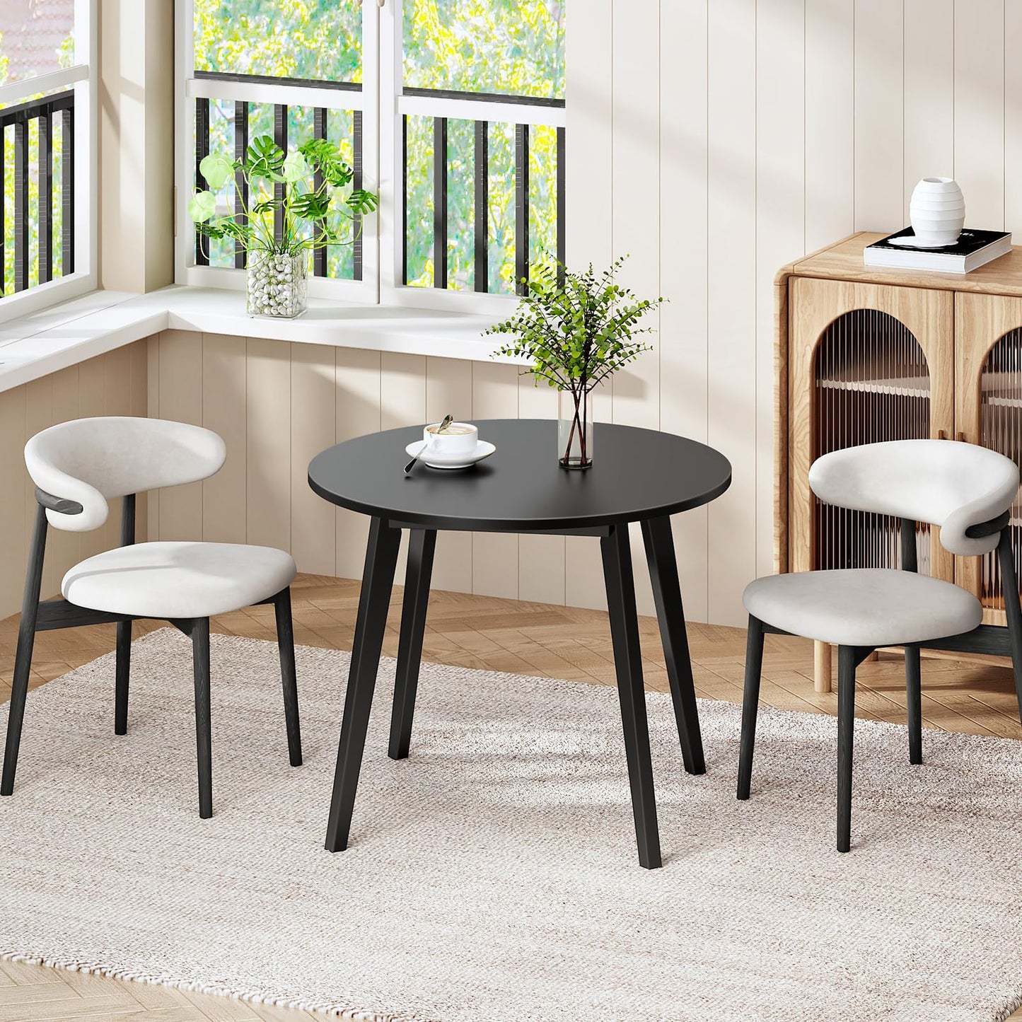 HOOBRO Bamboo Dining Table, Round Dining Table for 2, 27.5" Kitchen Table for Small Space, Writing Table, Easy to Assemble, for Dining Room, Living Room, Office, Kitchen, Apartment, Black BK71CZ01G1