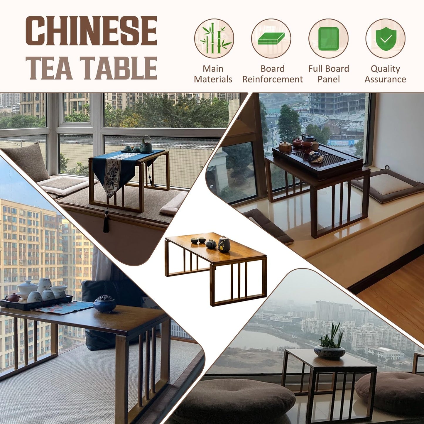 GHHDPXM Japanese Style Bamboo Folding Coffee Table - 70cm Zen Centerpiece for Home, Meditation, and Picnics - Elegant, Durable Table for Tranquil Spaces