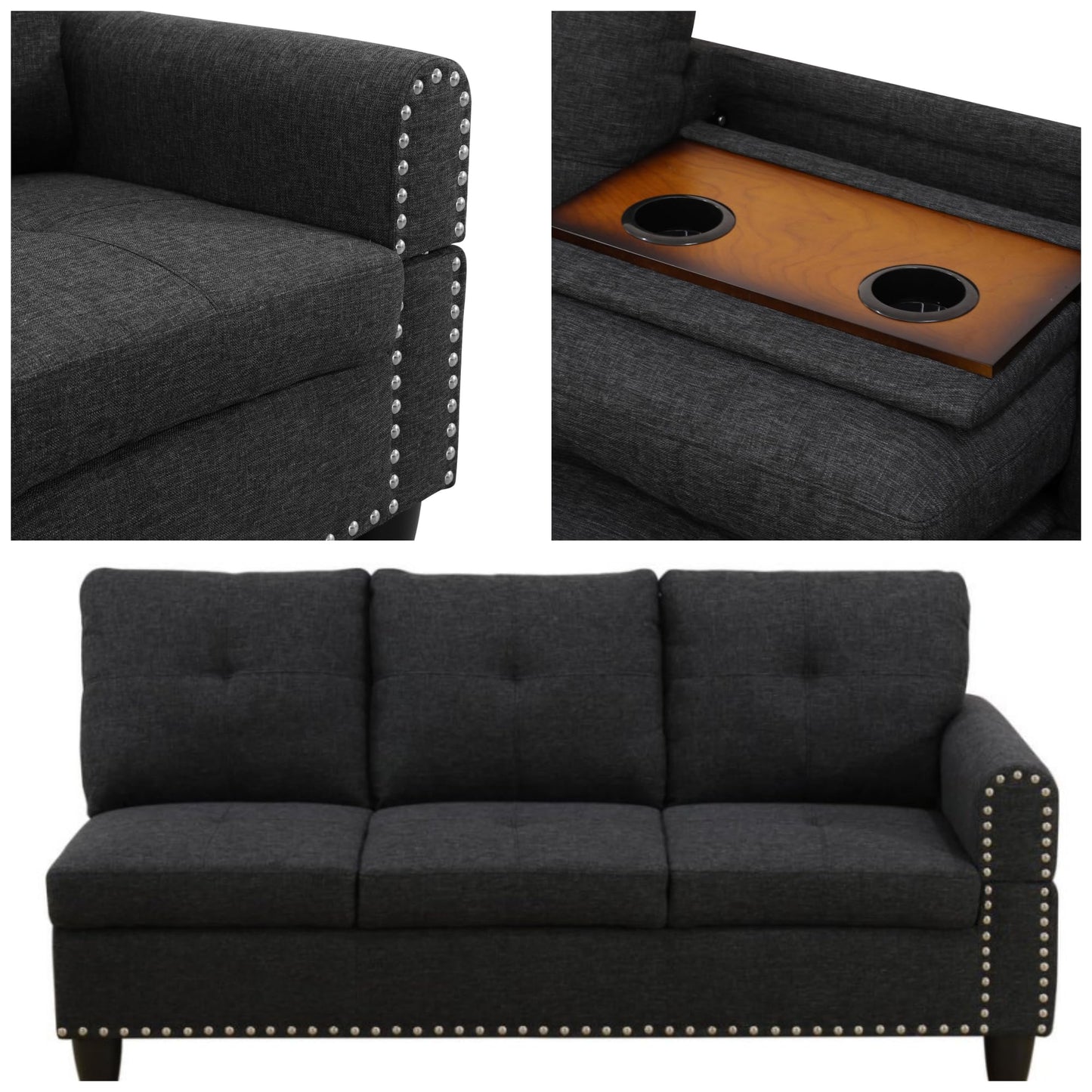 Trygoal 97.5" L Shaped Couches for Living Room, Sectional Couch Living Room Furniture with Storage Ottoman, Modular Sectional Sofa with Movable Chaise for Apartment Office, Black Grey