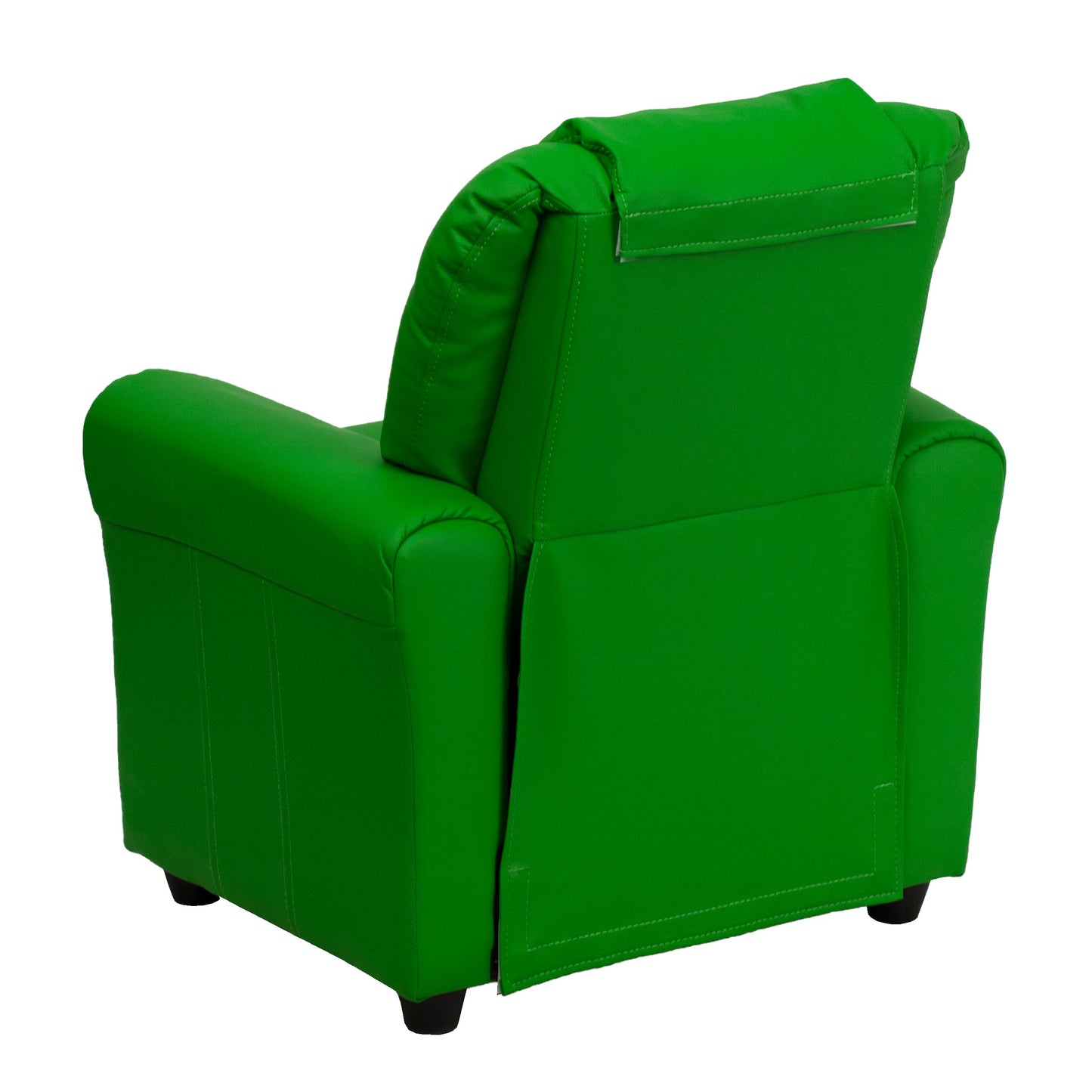 Flash Furniture Vana Vinyl Kids Recliner with Cup Holder, Headrest, and Safety Recline, Contemporary Reclining Chair for Kids, Supports up to 90 lbs., Green