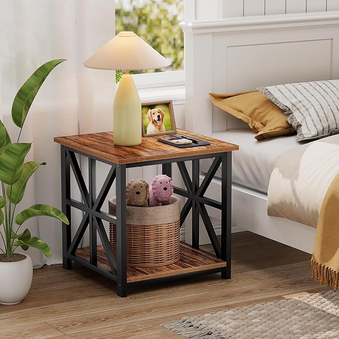 GreenForest End Table with 2-Tier Storage Shelf, 19.7 inch Side Table