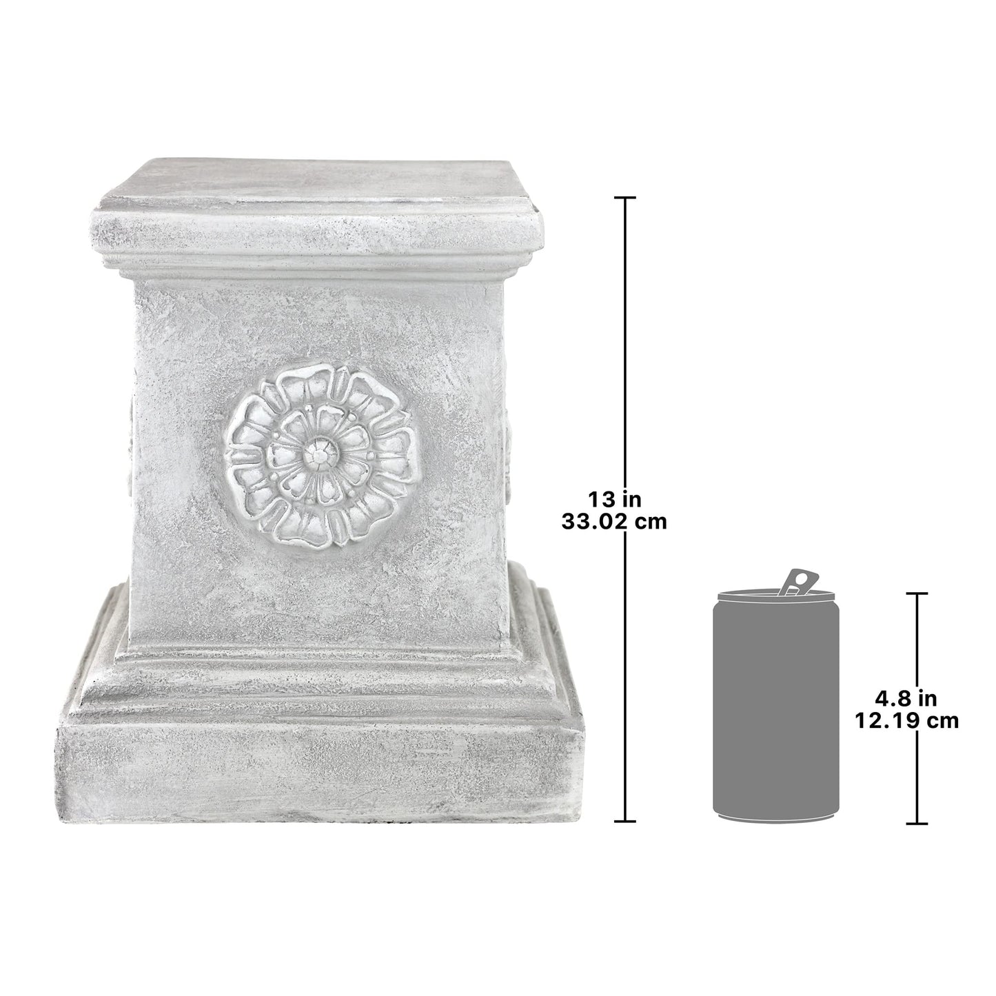 Design Toscano English Rosette Indoor/Outdoor Sculptural Garden Plinth Base Statue Riser, Large 13 Inch Tall, Cast Stone Resin, Antique Stone Finish