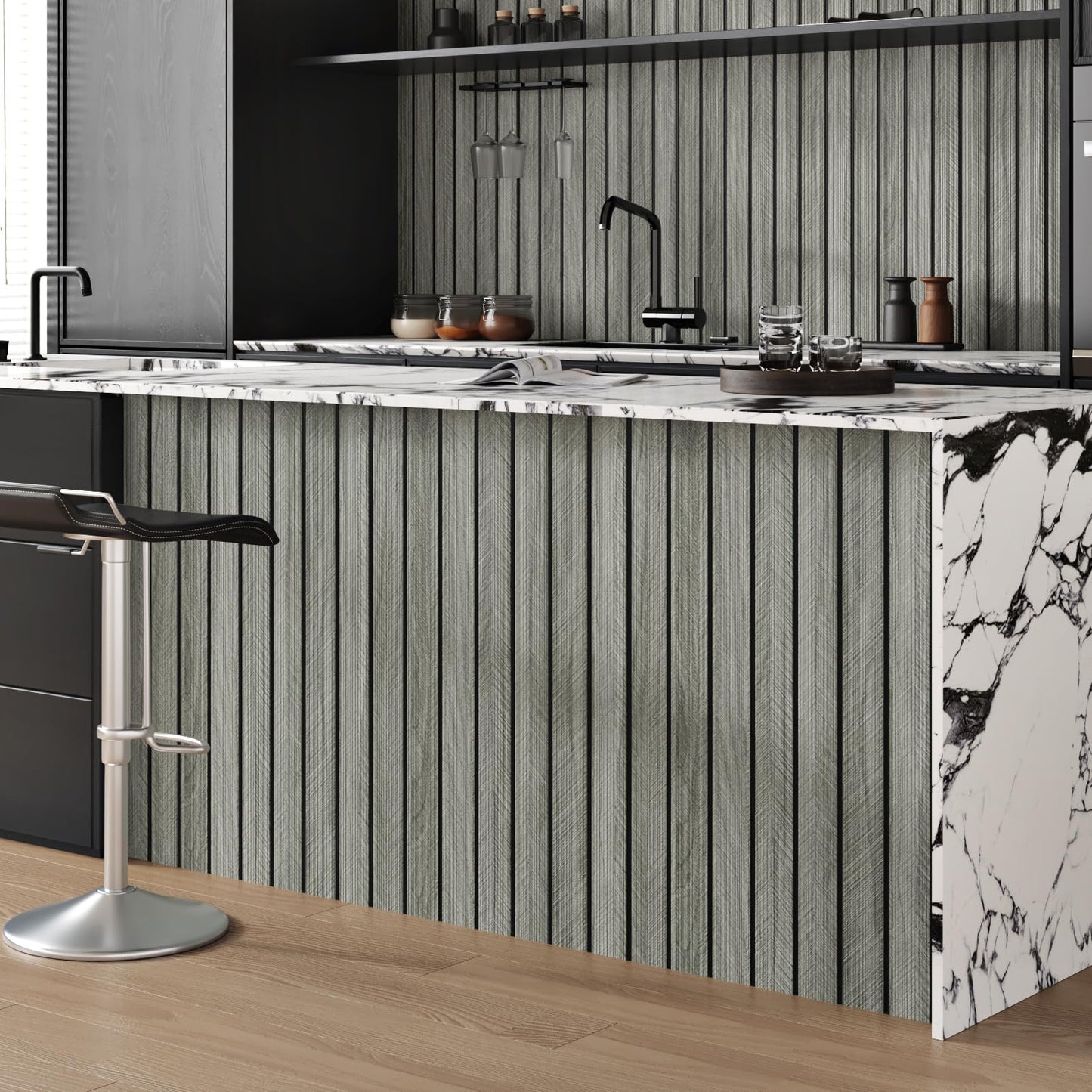 STICKEEP Grey Wood Wall Panels Textured Wood Slats 3D Soundproof Wall Panels Peel and Stick Shiplap 11.8"x197" Wooden Panel Walls Decor Self Adhesive Wooden Panel Wallpaper for Studio Homes Ceiling