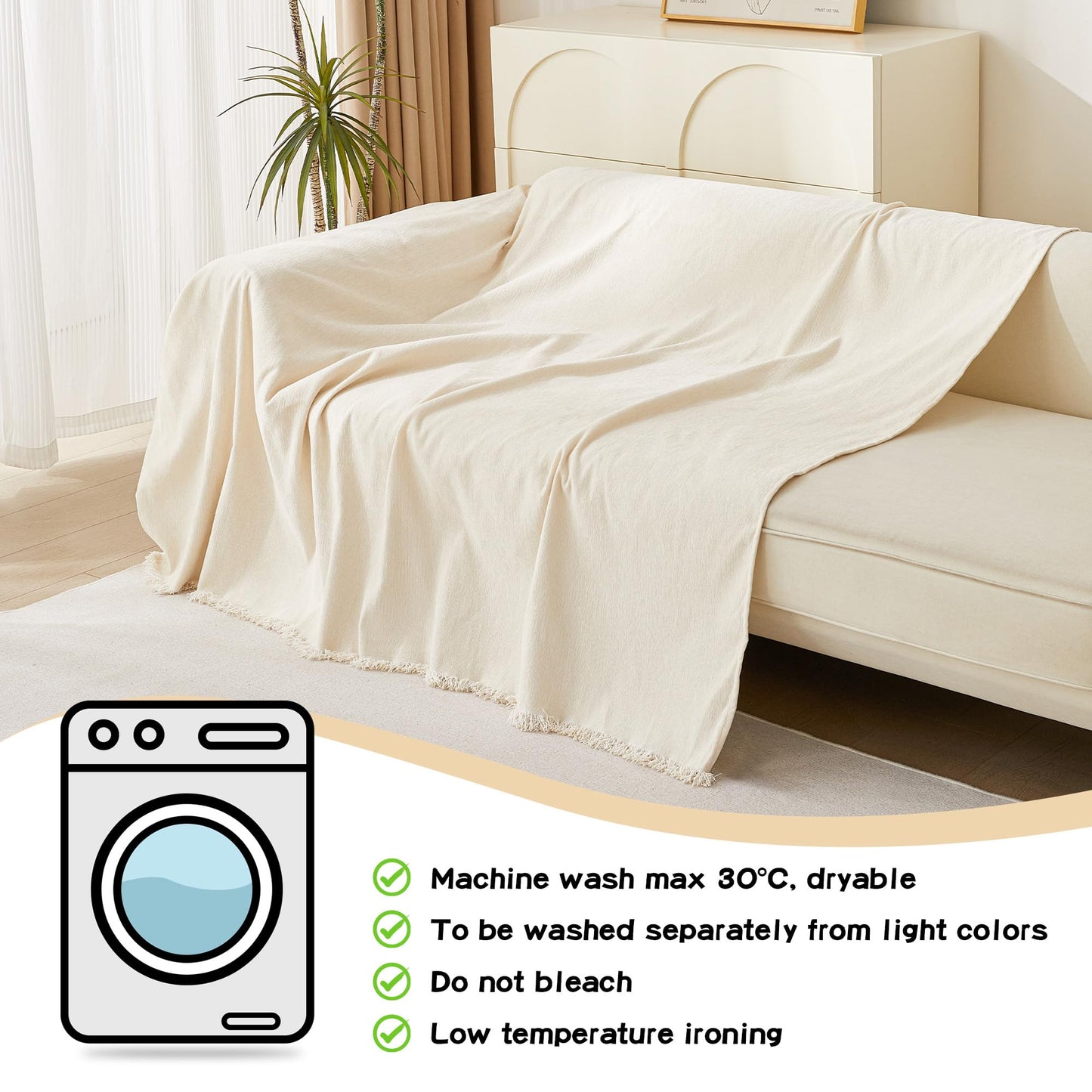 MYSKY HOME Couch Cover for Sectional Sofa, 2 Pieces Chenille Couch Covers for L Shape Sofa Cover, Furniture Protector for Pets, Kids, Sofa Slipcover for 2-3 Cushion Couch (71"x118"+71"x118", Beige)