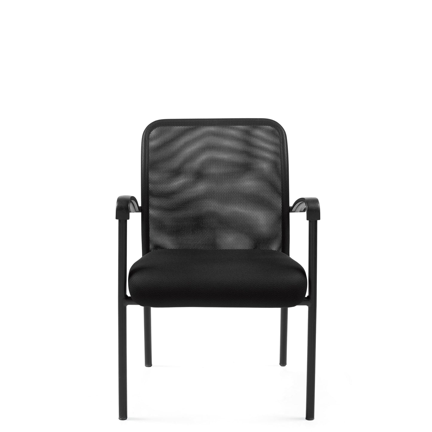 Heavy Duty Mesh Back Guest Chair, Breathable Mesh Seat, Waterfall Edge, Molded Arms, Black Four Leg Frame, GREENGUARD Certified Office Chair