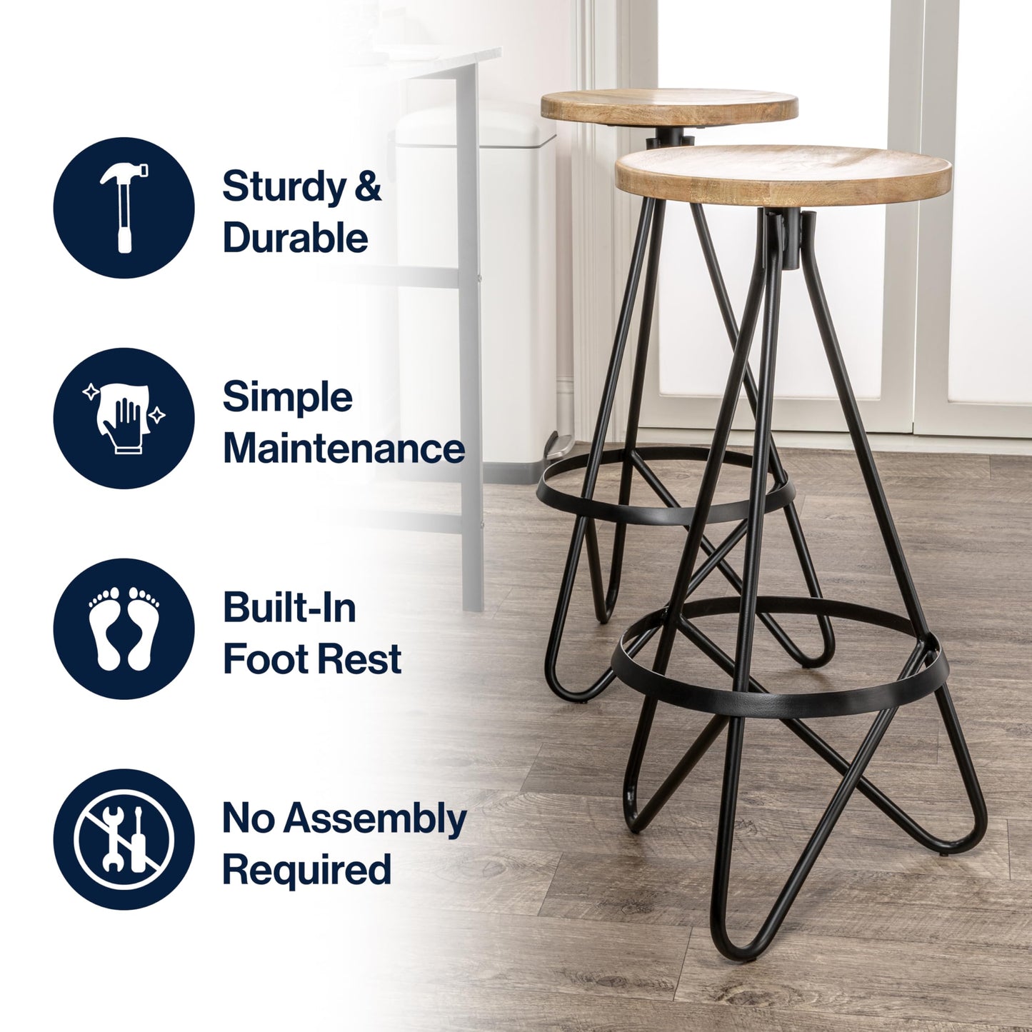 JONATHAN Y Spiroa 30" Modern Wood Backless Bar Stool, Natural Brown & Black Iron Hairpin Leg Bar Chair with Footrest for Kitchen Island and Home Bar, Minimalist Design BSL1000E