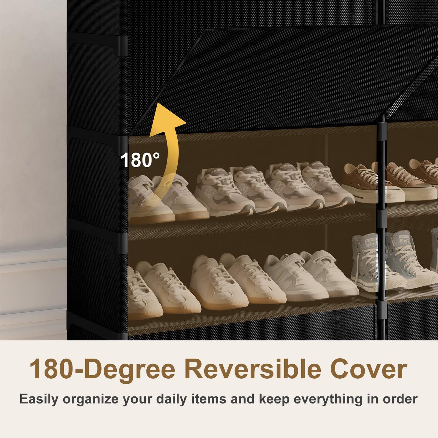 Gasvadivum Shoe Storage Cabinet with Door, 54 Pairs Shoe Rack 2 by 9 Tier Space Saving Plastic Shoe Organizer with Cover for Closet, Hallway, Living Room, Bedroom, Garage,Black