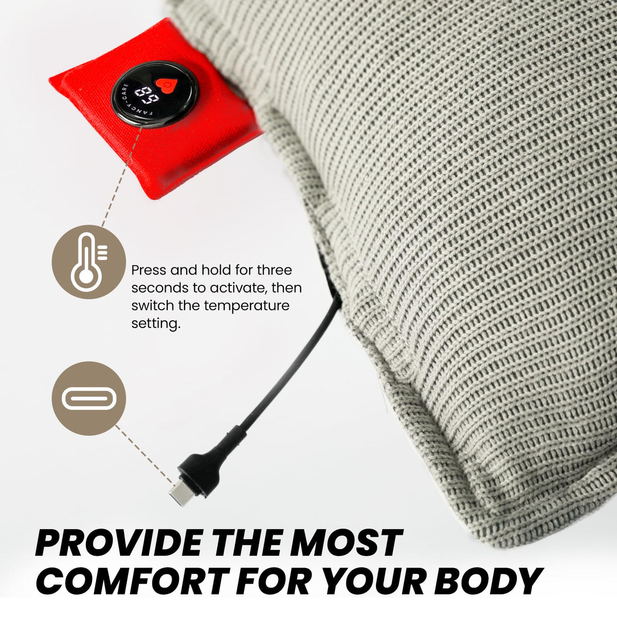 Heated Pillow for Lumbar Support, Heating Lumbar Support Pillow for Office Chair 45X45CM