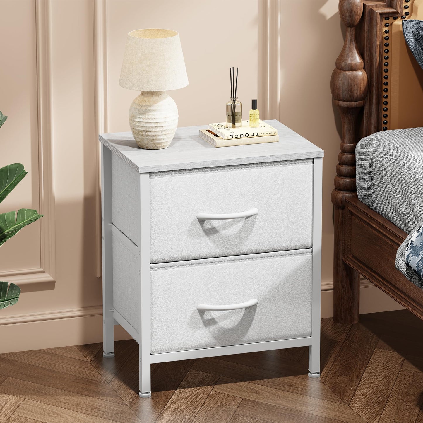Sweetcrispy Nightstand Set of 2 with 2 Storage Drawers, 20" Height Small Bed Side Furniture End Table, Wooden Top Fabric Cabinet Kids Mini Dresser for Bedroom, Closet, Entryway, College Dorm