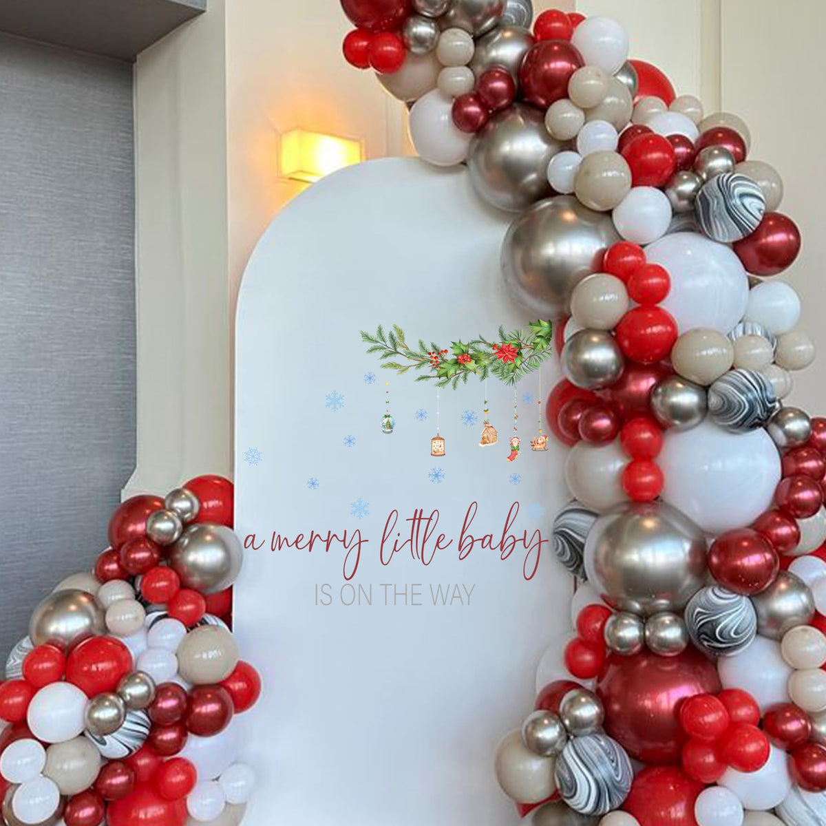 Capiont A Merry Little Baby is On The Way Decal - Christmas Theme Baby Shower Decorations，Gender-Revealing Decoration,Balloon Arch Decor