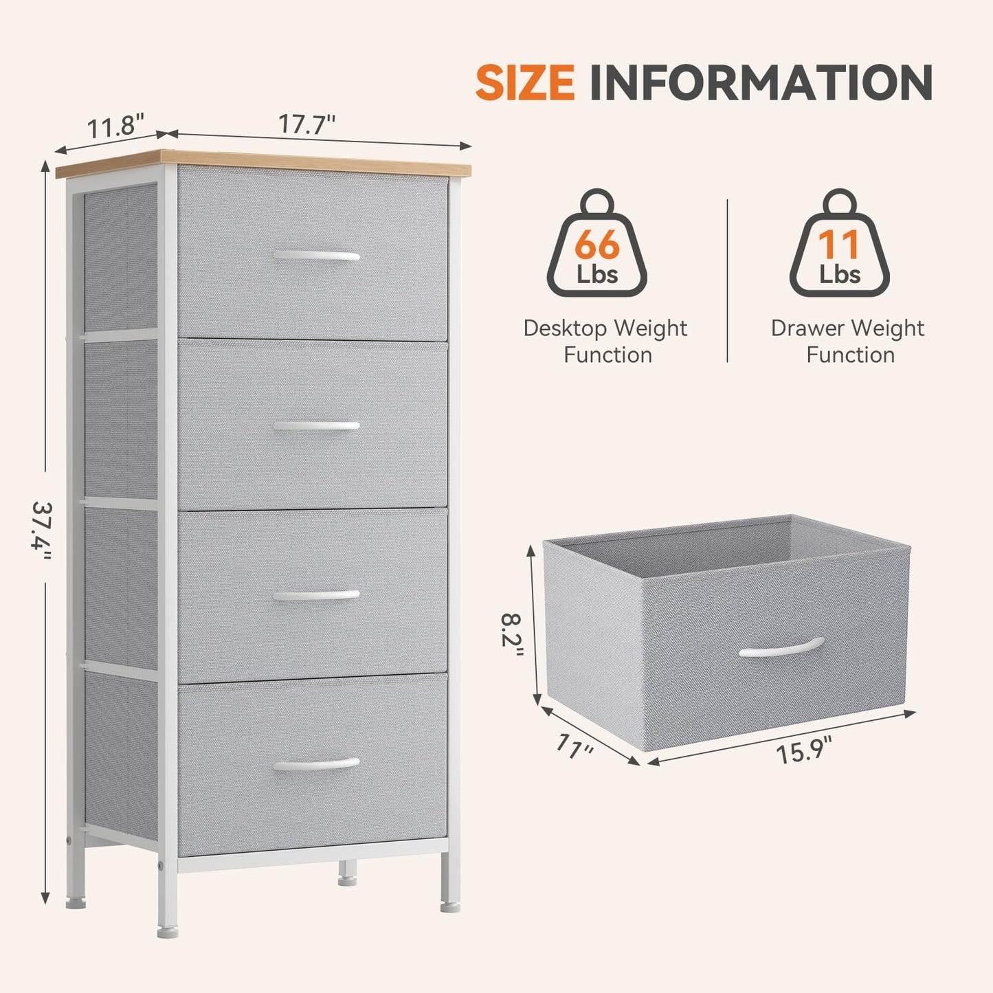Sweetcrispy 4 Drawer Fabric Dresser Storage Tower Nightstand Chest
