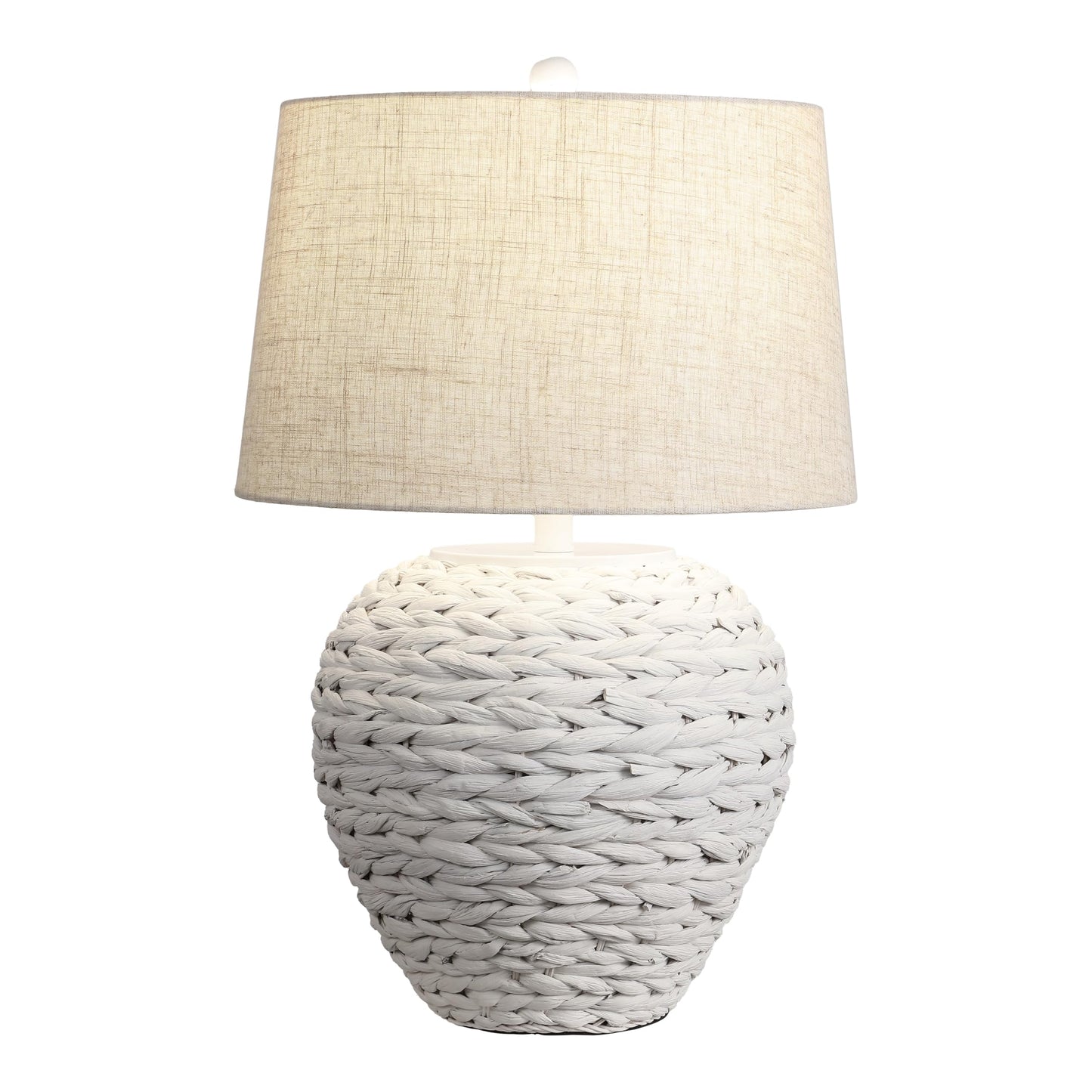 JONATHAN Y 24.5" White Water Hyacinth Farmhouse Basket Table Lamp, Coastal Decor for Living Room Bedroom Nightstand, Light Gray Linen Shade, LED Bulb Included (JYL6501C)
