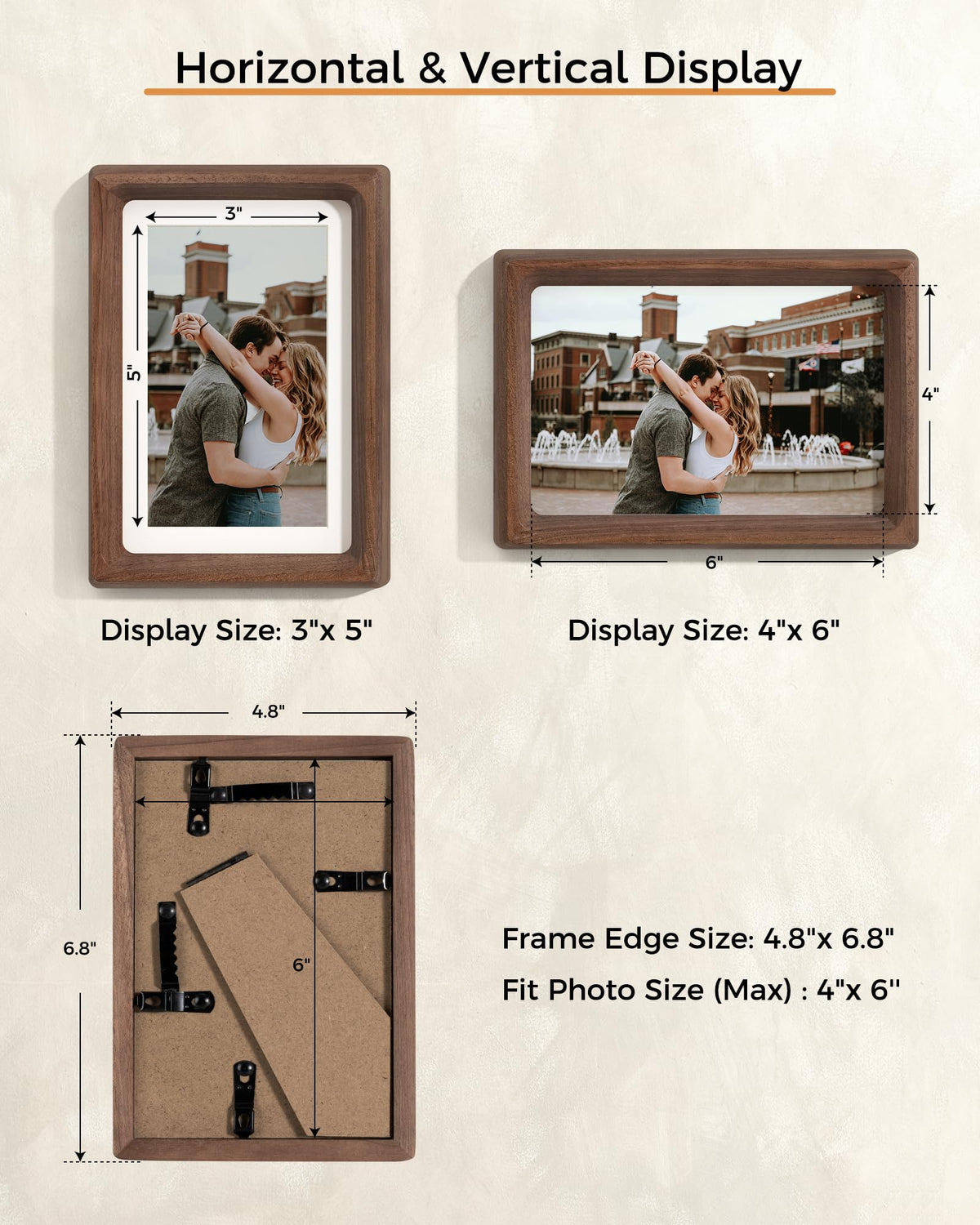 RICHFOCUS 4x6 Picture Frame USA-Sourced Natural Walnut Solid Wood Photo Frame Handcrafted Rounded Corner Wooden Frame with Real Glass Display Photos 3x5 with Mat or 4x6 Without Mat