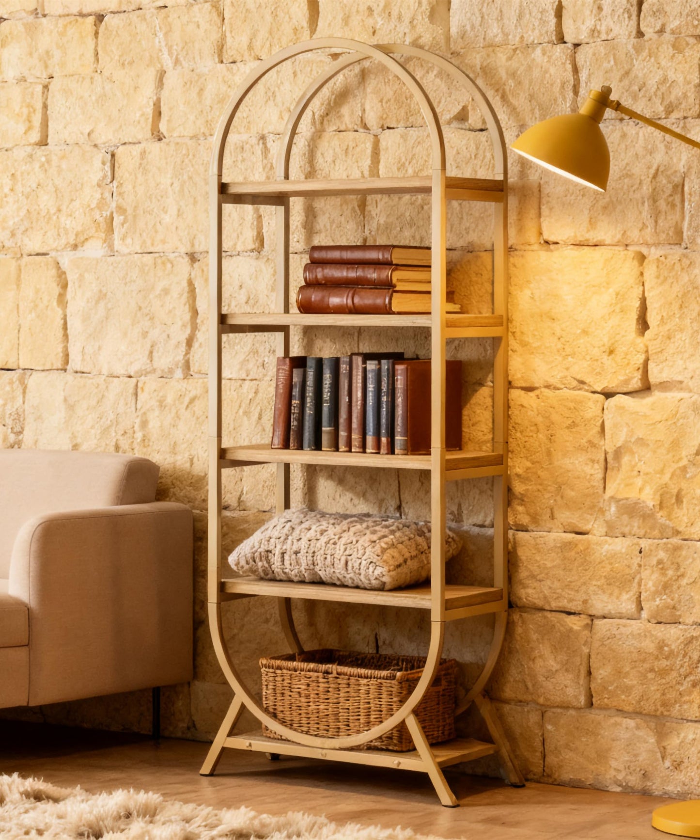 BIASUNS Arched Bookshelf,5-Tier Tall Wide Open Bookshelf,Modern Brown Storage Bookshelves, Freestanding Display Rack Shelving Unit for Office, Bedroom, Living Room, Easy Assembly, Brown