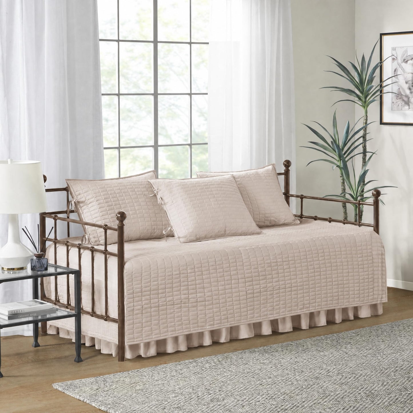 Comfort Spaces Daybed Cover - Luxe Double Sided-Quilting, All Season Cozy Bedding with Bedskirt, Matching Shams, Kienna Blush 75"x39" 5 Piece
