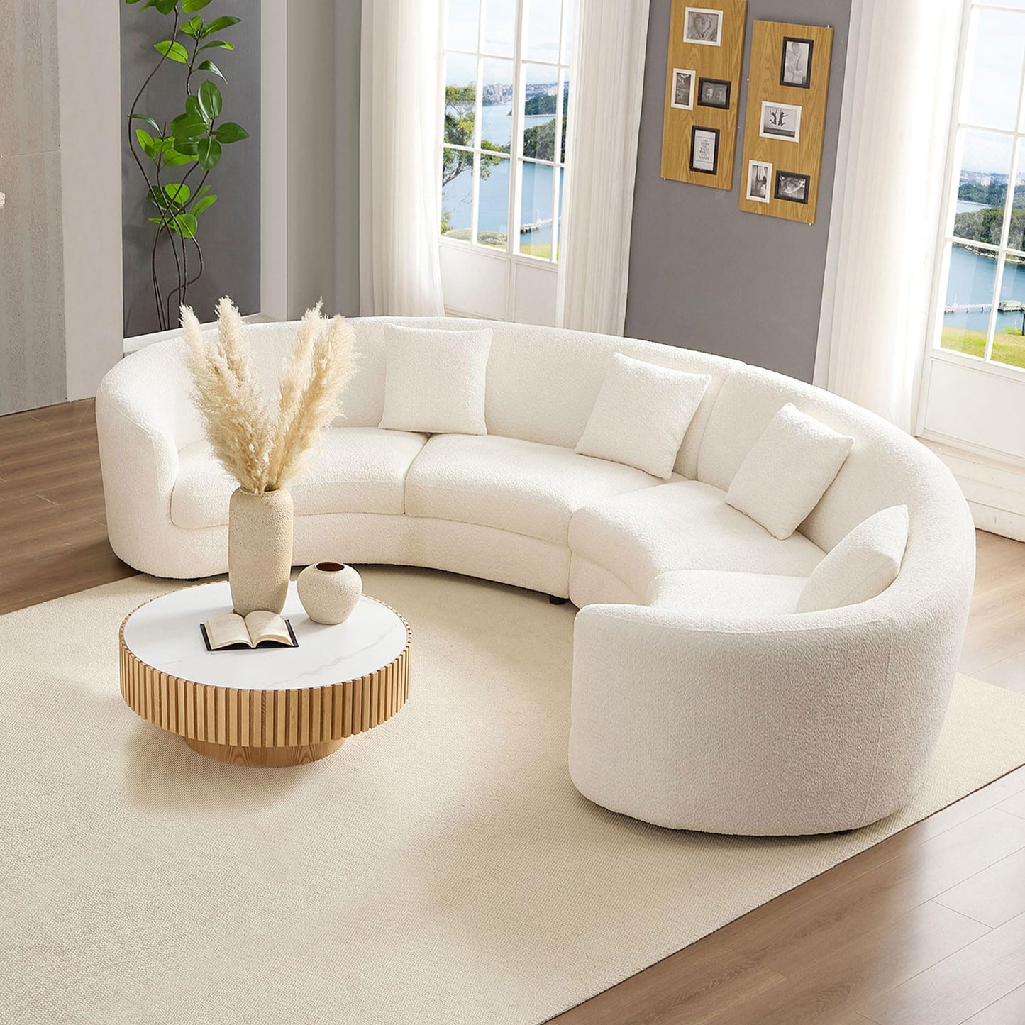 BBTJOINT Modern Half Round Sofa, Rearrangeable Curved Sectional, a Third Modular Circle Couch, Cream White Boucle Fabric Upholstery Furniture, 4-Seater Semicircular Living Room Set