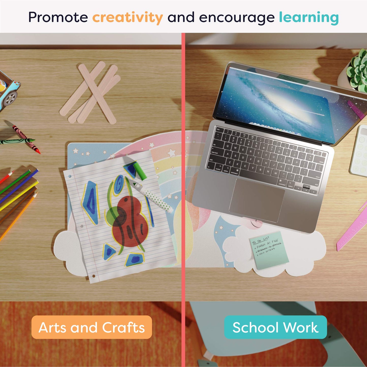 Uncommon Desks Kid's Desk Mat - for Schoolwork Arts & Crafts - Fun Computer & Mouse Pad Blotter - Washable Table Cover - Student School Organizer - Cute Office, Home, School Supplies - Unicorn Design