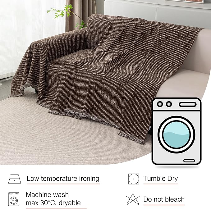 MYSKY HOME Boho Couch Cover Deep Chocolate Sofa Covers Washable, Farmhouse Sofa