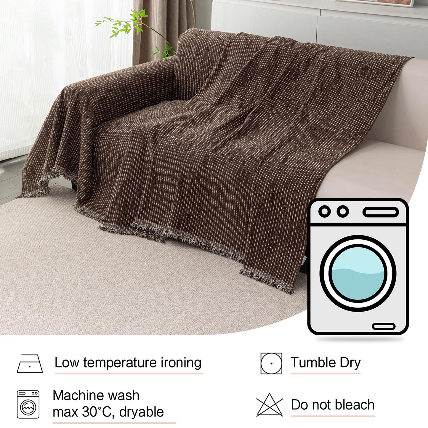 MYSKY HOME Loveseat Cover Deep Chocolate Couch Cover Sectional Couch Covers for 2 Cushion Couch Sofa Thick Universal Chenille Sofa Cover with Tassel Durable Furniture Protector for Dogs 91" x 118"