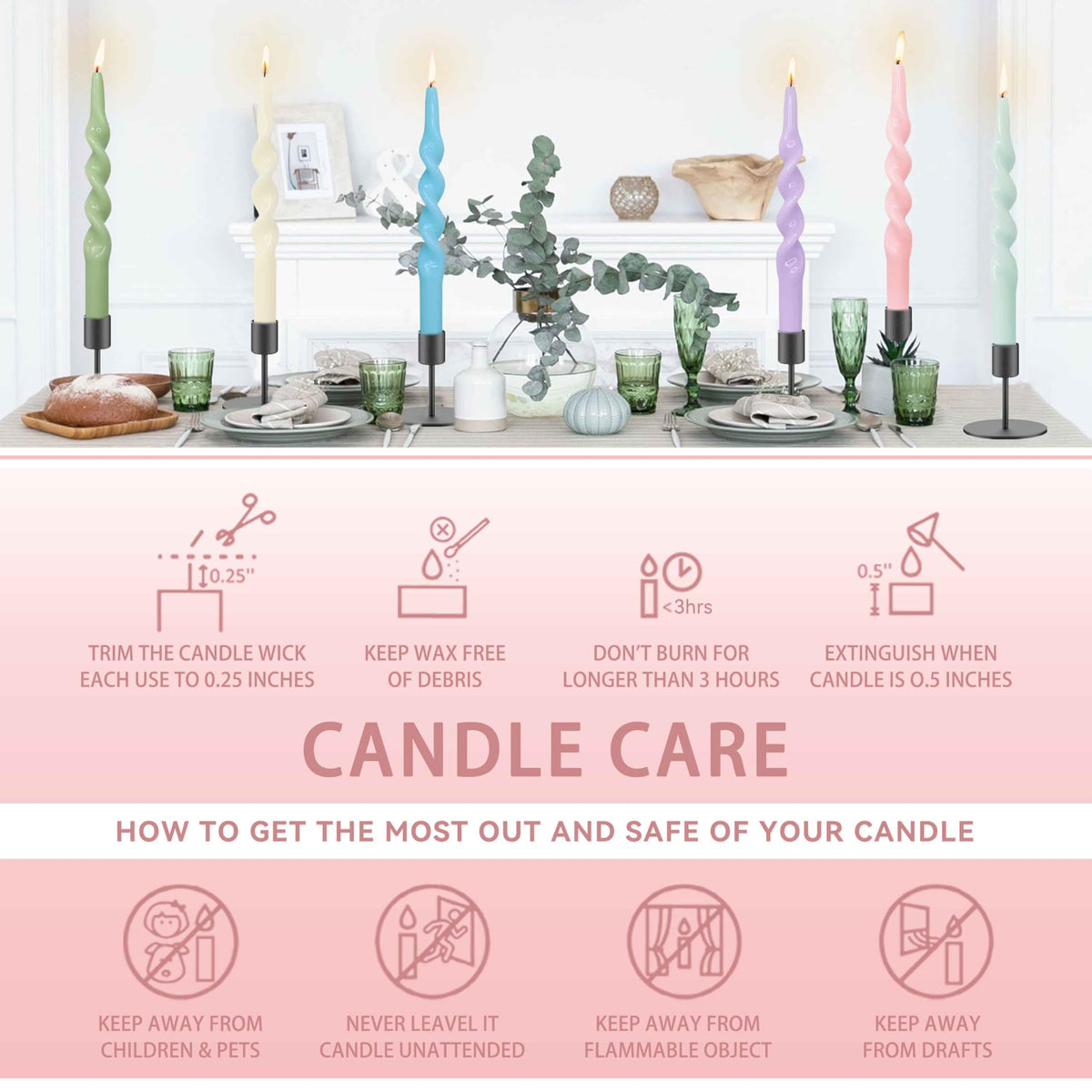 Unscented Taper Candle Pink Candlesticks 4 PCS Candle Stick Candle for Christmas Dinner Household Wedding Party Home Décor Candlesticks