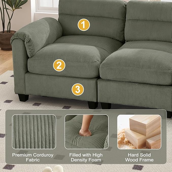 HAOMARKETS Corduroy Sofa Set, Upholstered Armchair Set of 2 and 3-Seater Sofa