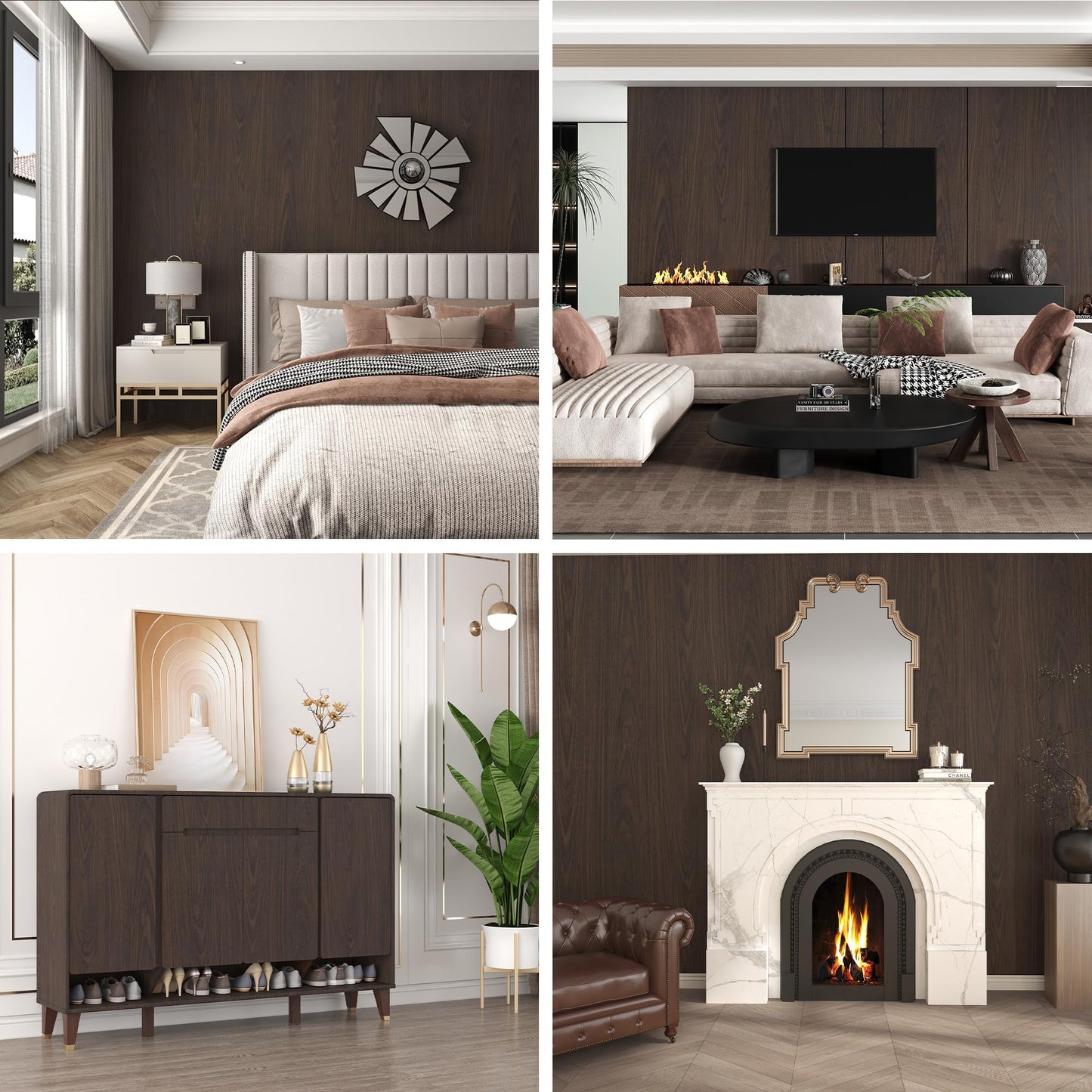 BAYYA Dark Brown Walnut Wood Grain Paper Waterproof Peel and Stick Wallpaper Black Walnut Decorative Furniture Sticker for Kitchen Cabinet Door Table Floor Shelf Drawer Liner Self-Adhesive Film