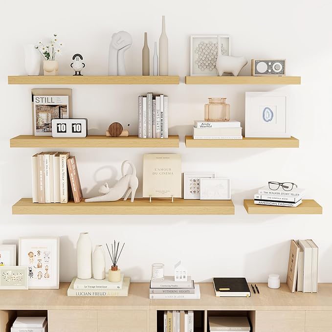 Acovy 48 Inch Floating Shelves, 3D Textured Wood Grain, Wooden Shelves
